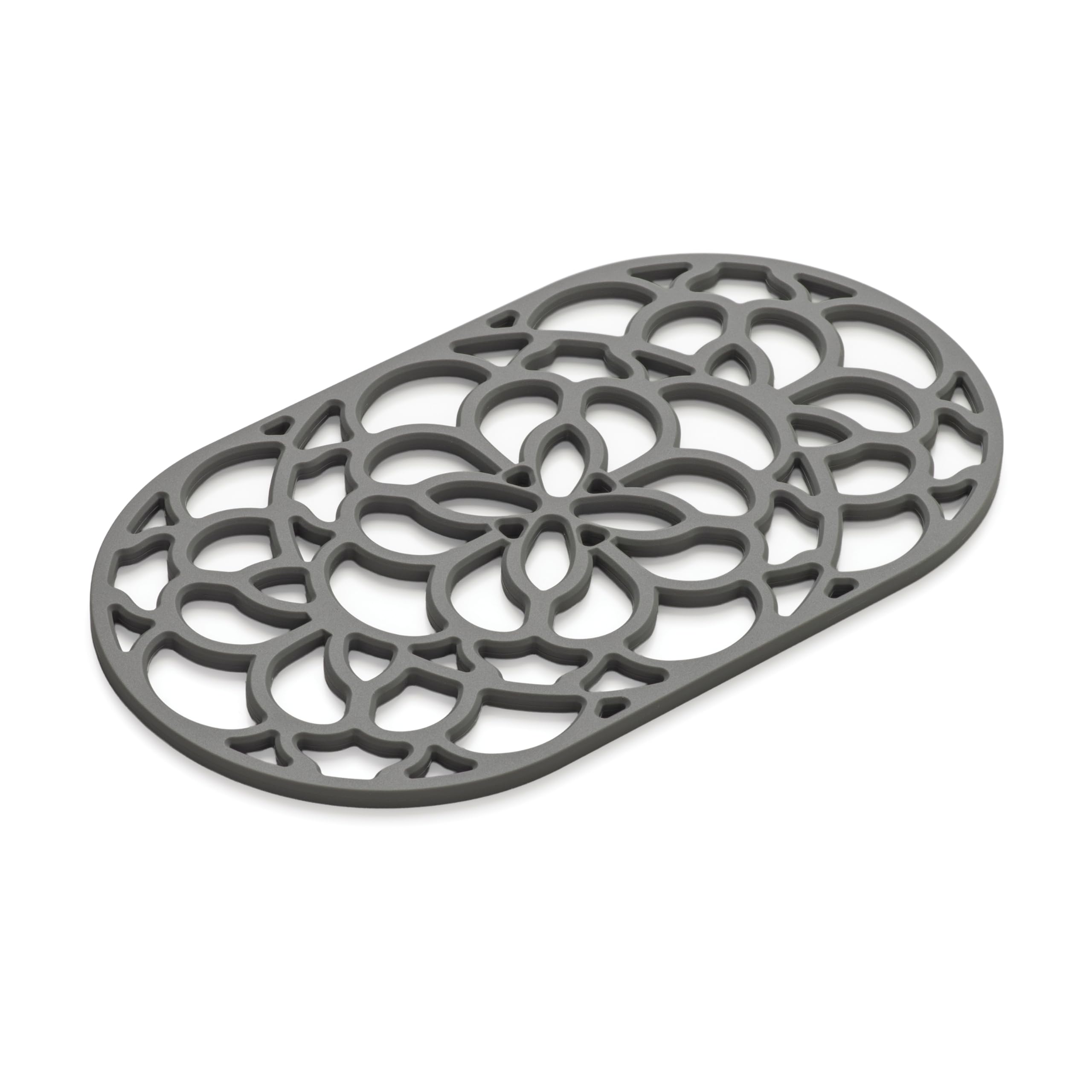 Zeal Large Silicone Trivet Mat Kitchen Worktop Protector for Hot Pots & Pans (32 x 18 cm) – Heat Resistant Non-Slip Oval Trivet (Elephant Grey)