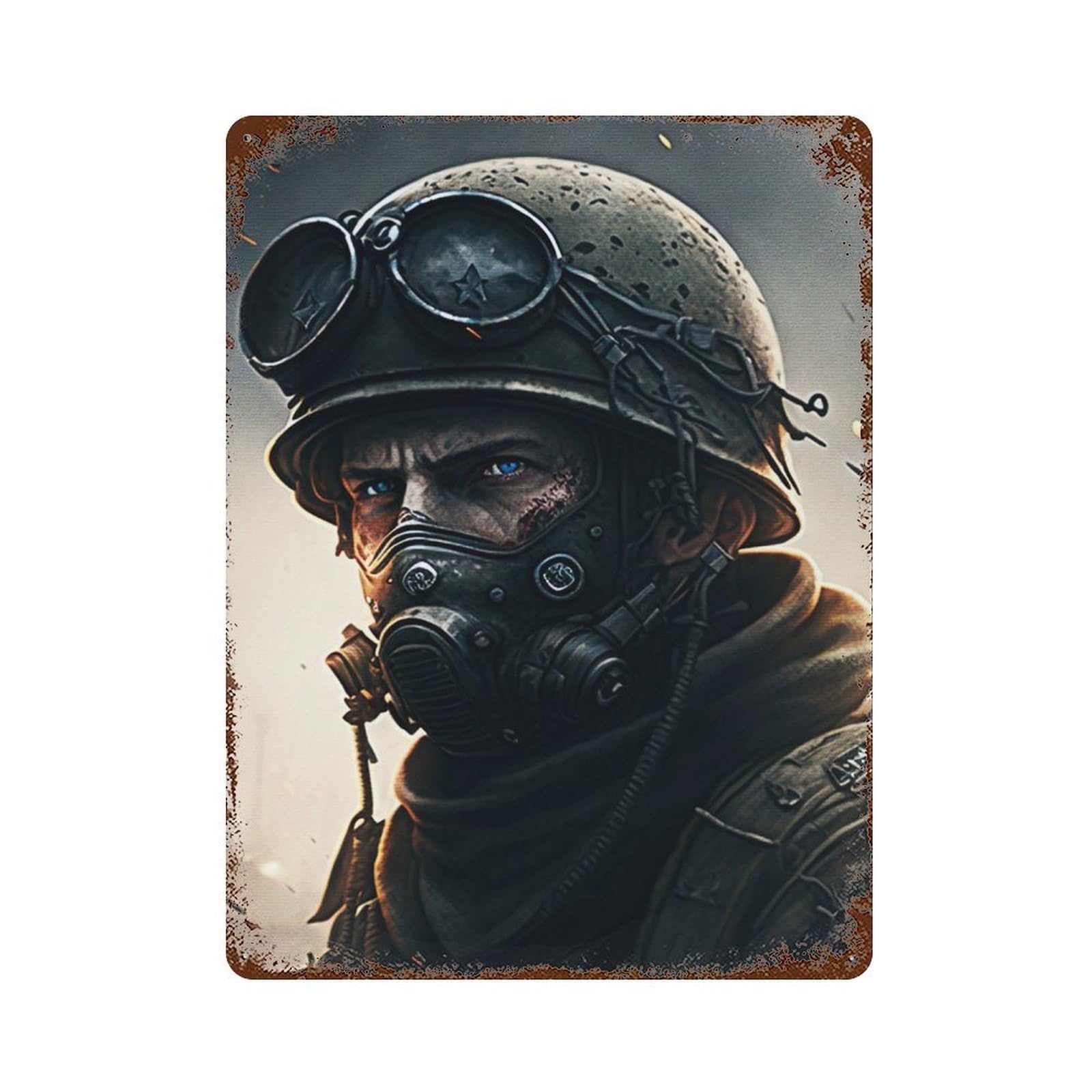 Portrait of A War Soldier Vintage Metal Tin Sign 15.7"x11.8", Farmhouse Wall Decor for Living Room, Hallway And Home Decor