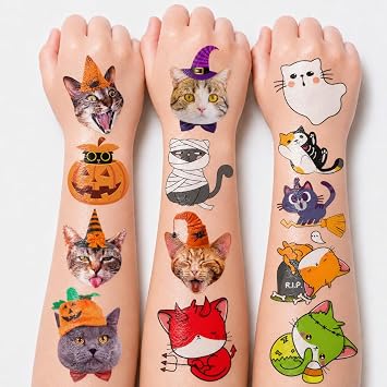 96 PCS Halloween Cat Temporary Tattoos Theme Birthday Party Supplies