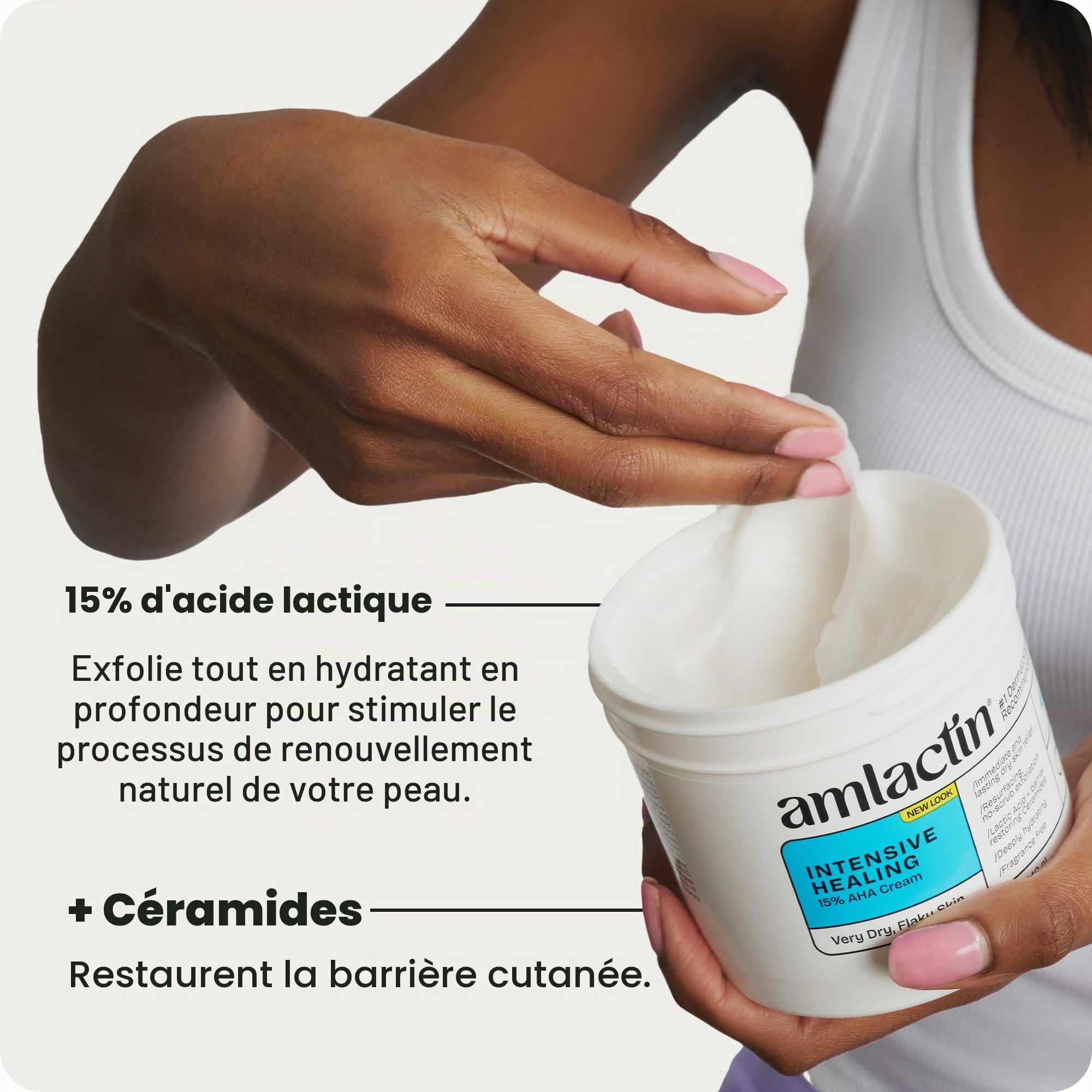 AmLactin Intensive Healing – Crème corporelle thérapeutique pour peaux extrêmement sèches – Exfoliant et crème hydratante pour le corps sans gommage avec 15 % d'acide lactique AHA et céramides, 355 g