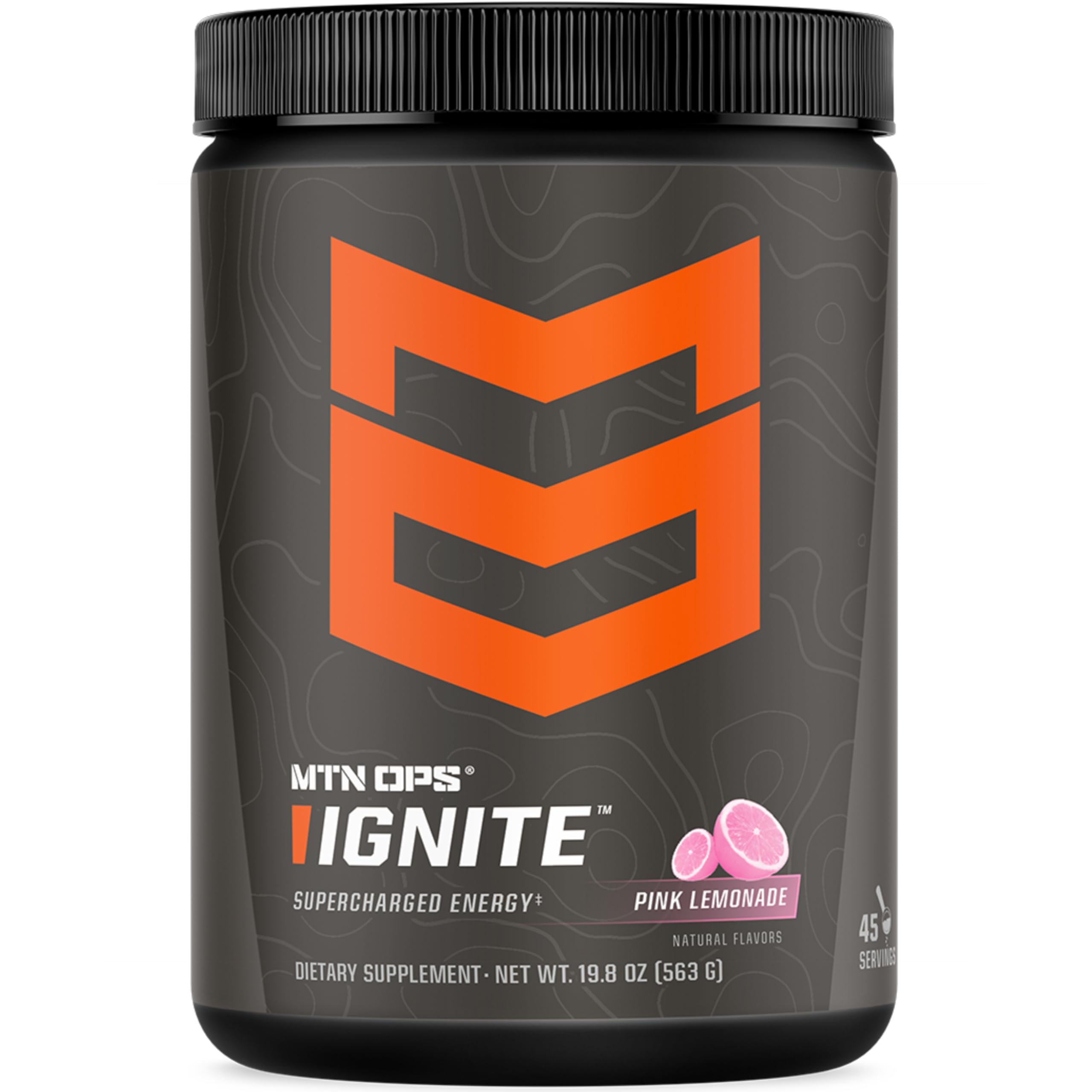 MTN OPS Ignite Energy Drink Powder, Gluten Free Nootropic Supplement Drink Mix, L Arginine, L Citrulline, Caffeine & Nootropic Sugar Free Drink Mix, 45 Servings, Pink Lemonade