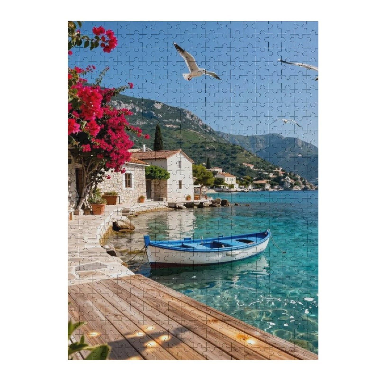 Village Coastal Scene 500 Piece Jigsaw Puzzle, Wooden Puzzles for Adults and Children, Family Entertainment for Adults and Children (village 02, 500 Piece)