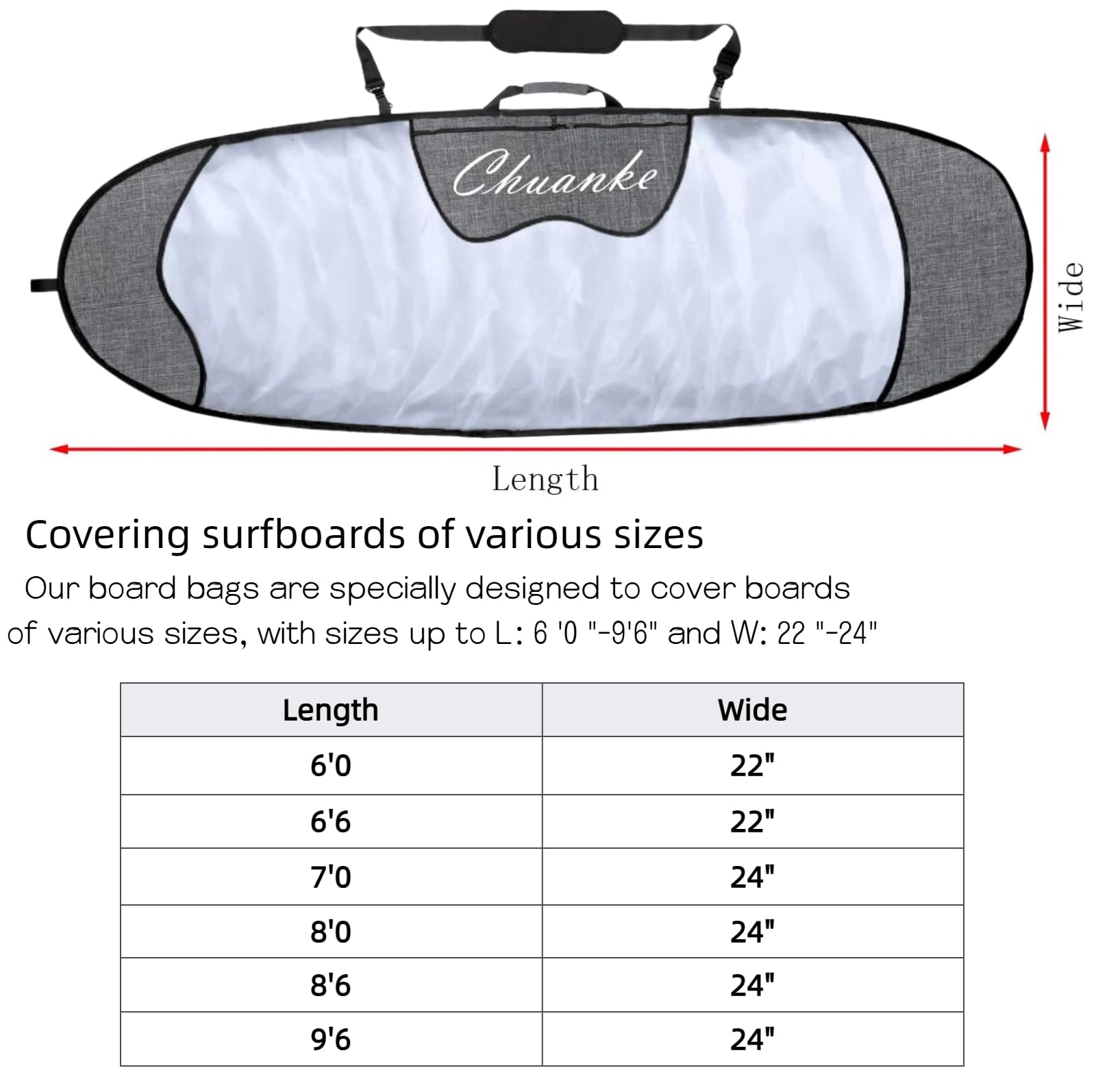 Surfbrett-Tasche für den Außenbereich, wasserdicht und Sonnenschutz, Surfbrett-Tragetaschen mit Flossenschlitz, für 1,8 m, 1,8 m, 2,3 m, 2,3 m, 2,4 m, 2,9 m Longboard-Aufbewahrung und Reisen