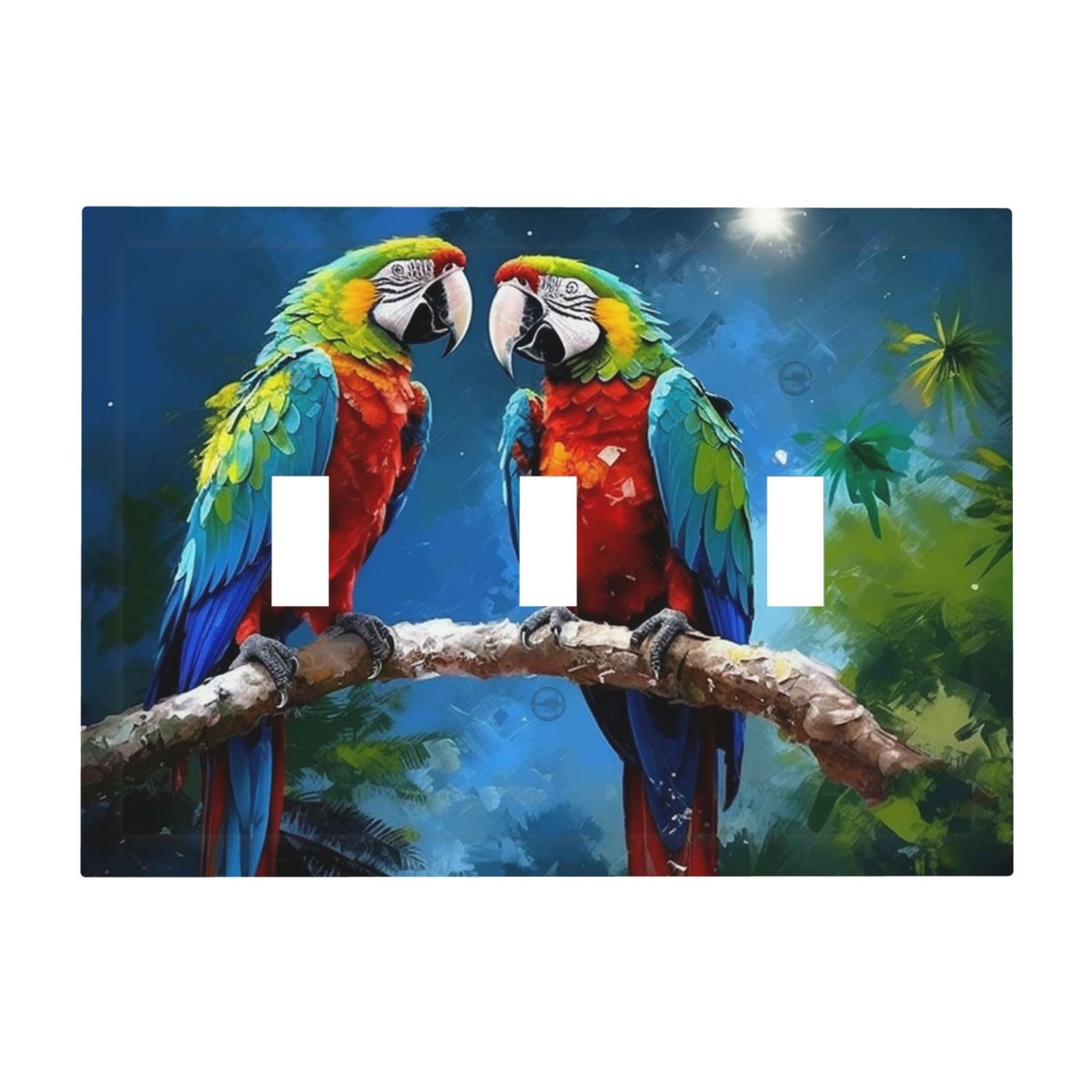 3-Gang Decorator Wall Plate Parrots Light Switch Cover Triple Toggle Receptacle Wall Plate Mid Size 4.8" x 6.7" Wallplate Unbreakable Polycarbonate Outlet Faceplates Covers