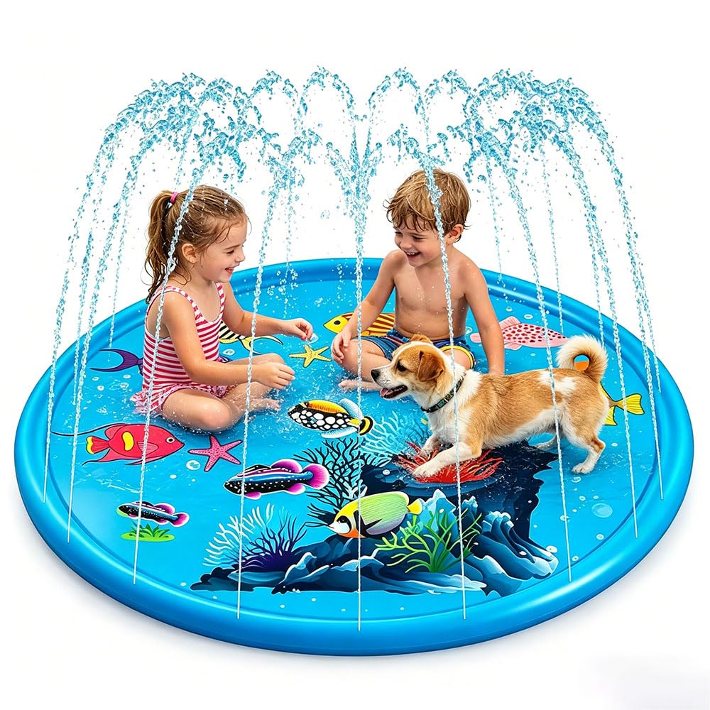 KUWUNG 170cm Splash Pad, 67" Sprinkler Mat, Water Sprinkler for Kids, Garden Water Toys, Kids Sprinkle and Splash Play Mat, Summer Water Toys for Kids Outdoor (C) — image 1