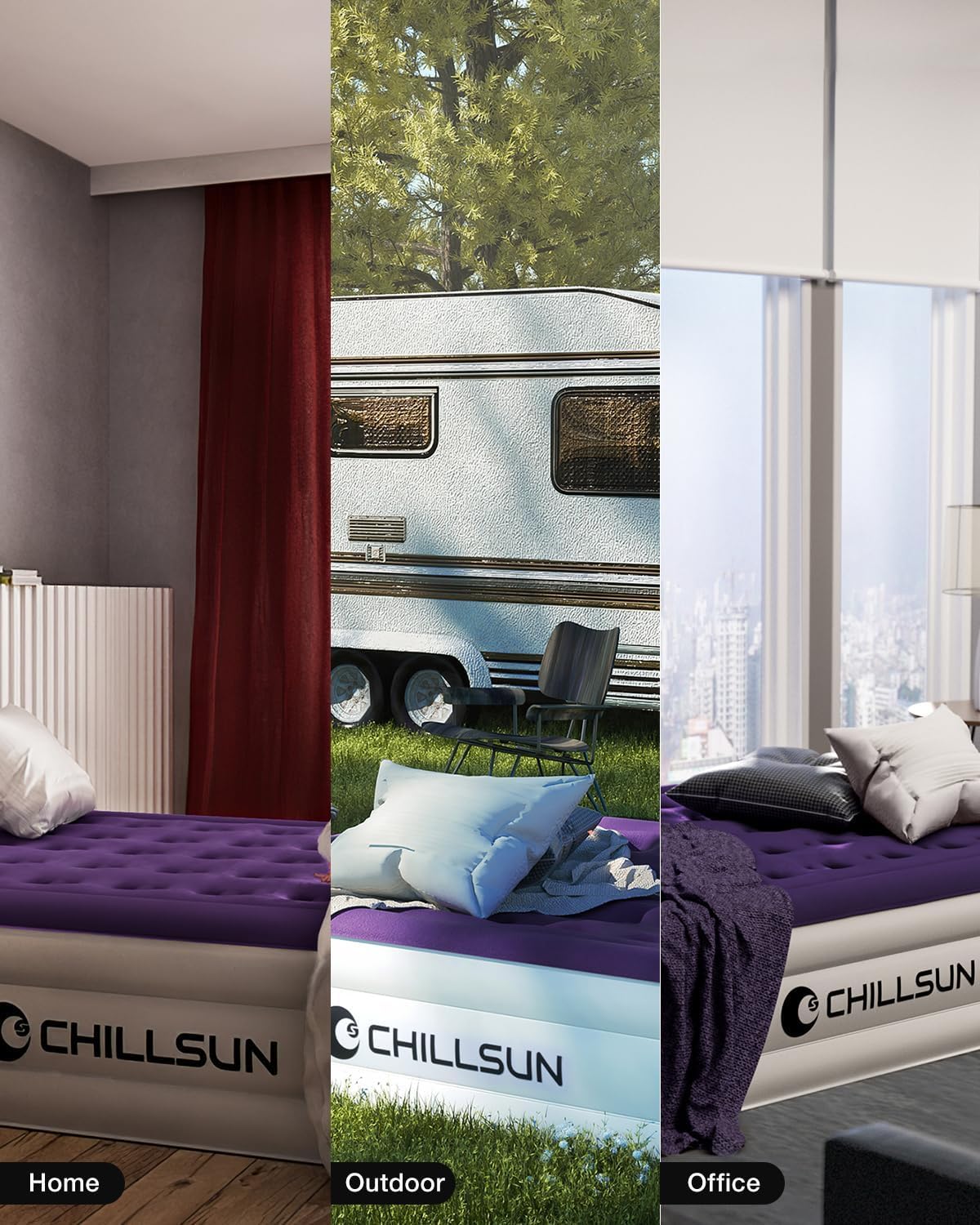 CHILLSUN Luftmatratze 1 Person mit integrierter Pumpe, selbstaufblasend 190x100x40 cm, extra Dicke wasserdichte Flockoberfläche, schnelles Aufblasen, platzsparendes Gästebett für Camping & Zuhause