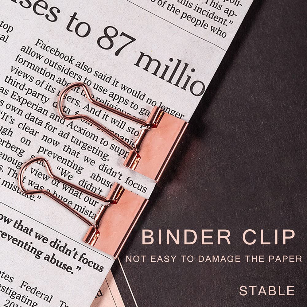 LELE LIFE Same Size Rose Gold Binder Clips, 24Pack Medium Paper Clamps, Rust-Proof File Paper Money Clamps - Image 2