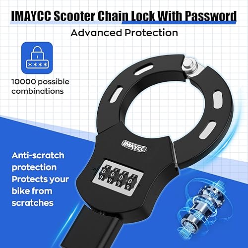 Miniatura 4 de IMAYCC Candado para scooter, combinación de 4 dígitos, cerraduras eléctricas antirrobo, resistente, reiniciables con 3 llaves, cerradura de cadena