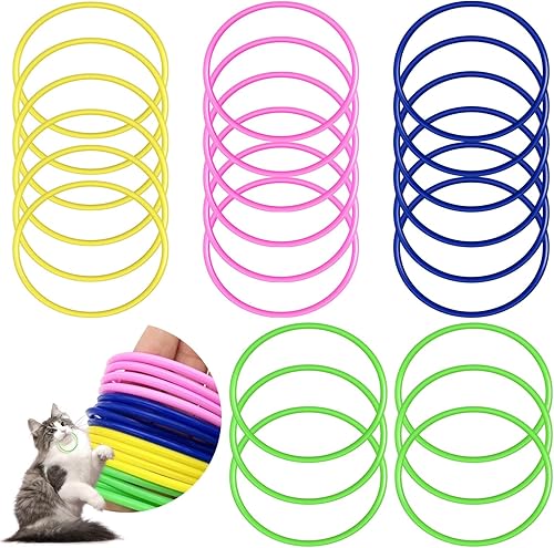 Miniatura 11 de Juguetes para gatos, 24 unidades, juguete de goma para masticar, juguetes interactivos para gatos para matar el tiempo, pulseras coloridas bandas