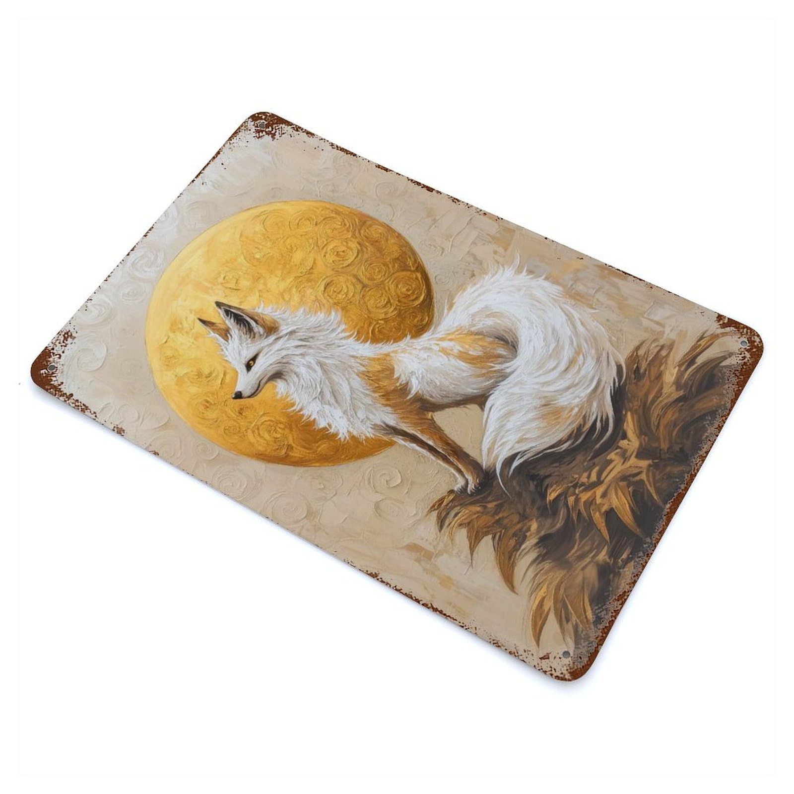 Golden Fox Painting Rust Effect Tin Sign 11.8"x7.9", Novelty Wall Decor for Garage, Pub Or Kitchen