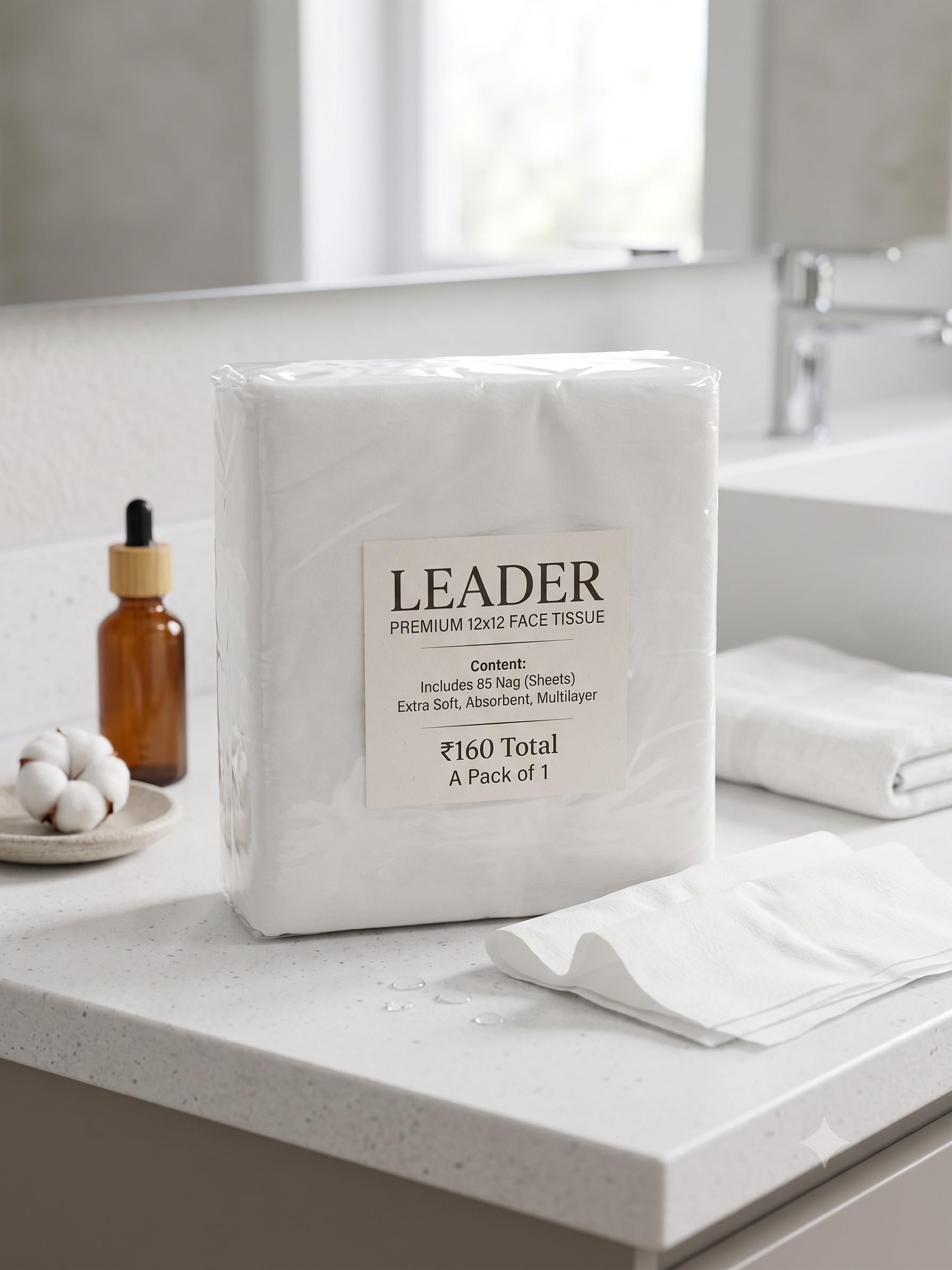 LEADER Premium 12x12 Face Tissue - Extra Soft, Absorbent, Multilayer (85 Sheets, Pack of 1)-image-36