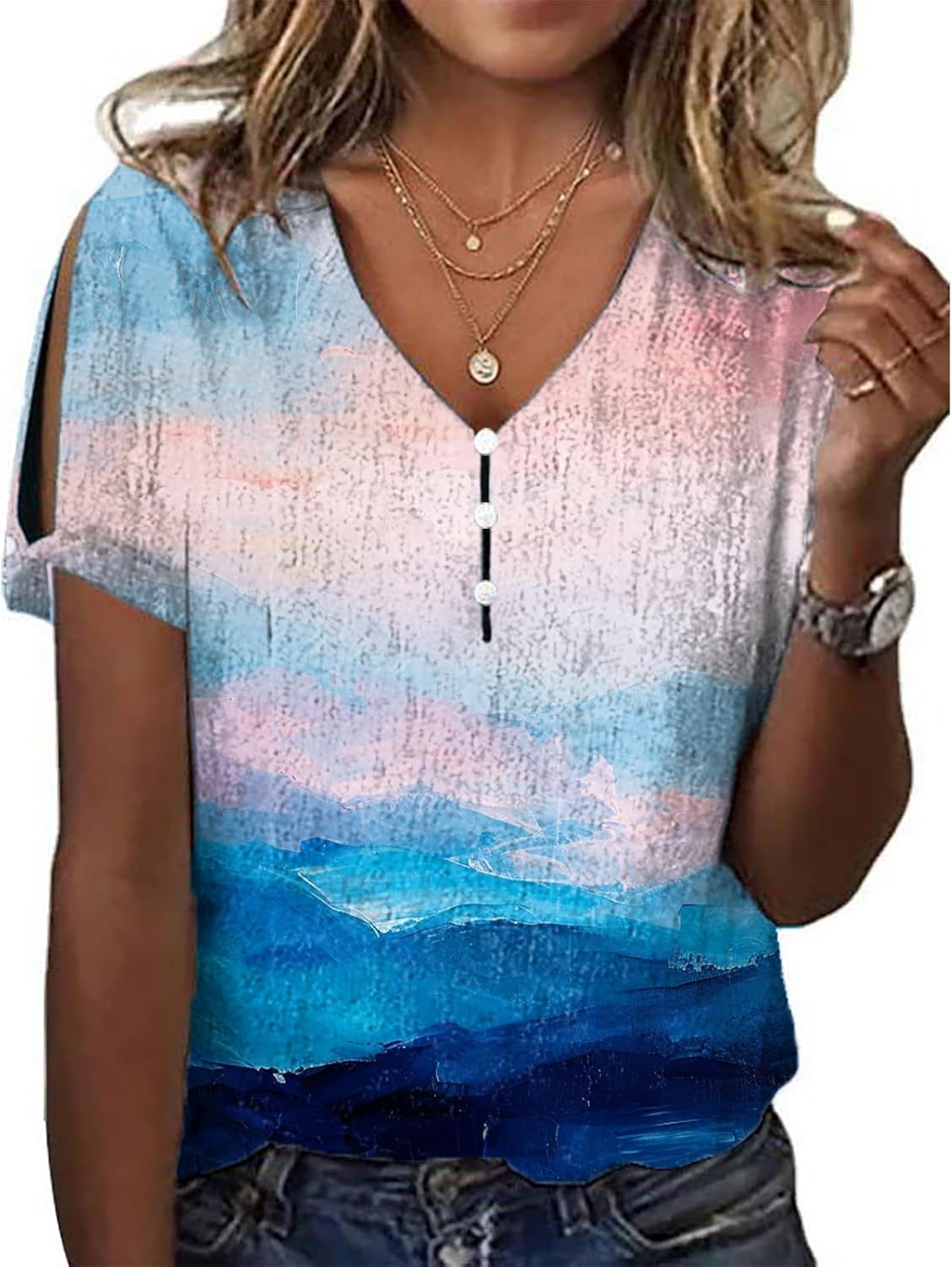 Boho Tops for Women Dressy Casual Japanese Art Cold Shoulder Plus Size 2025 Fashion...