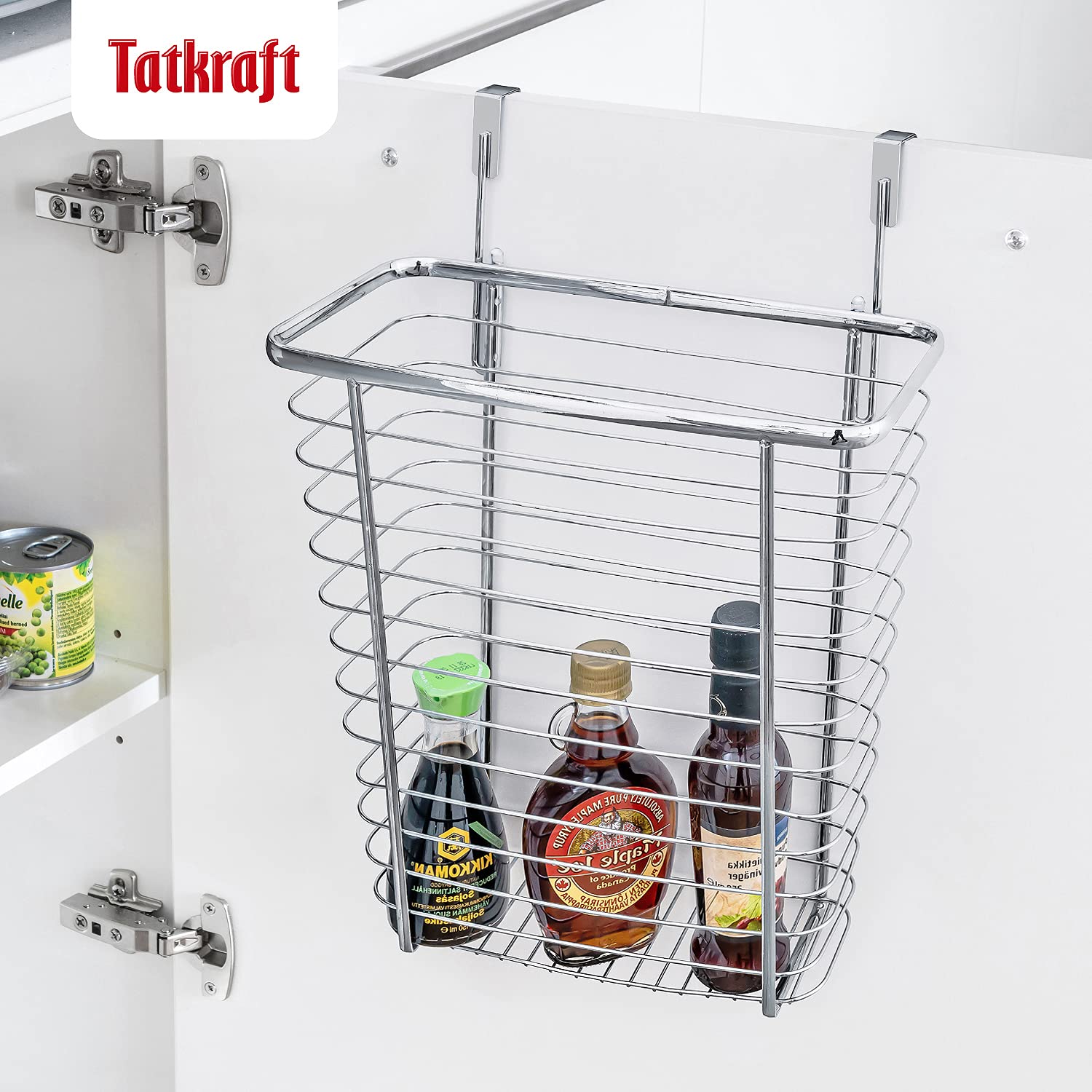 Tatkraft Top Panier Corbeille de Rangement sur Porte de Placard, Poubelle de Placard Suspendue, Grillage Chromé Effet Design