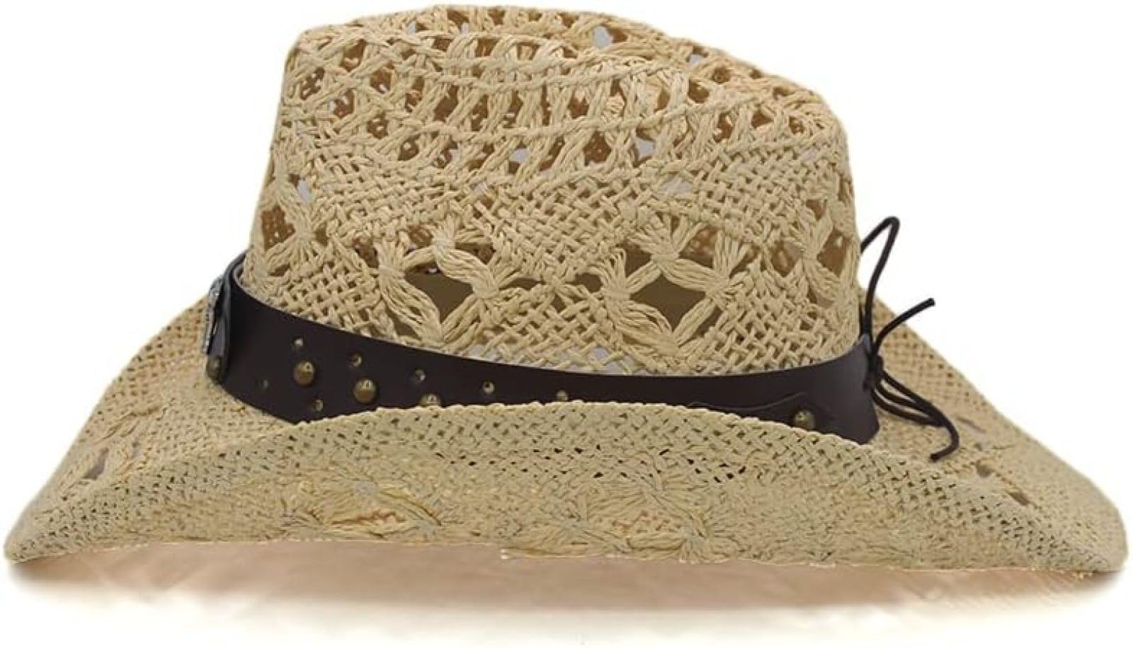 Sombreros De Vaquero Hombres Mujeres Sombreros De Vaquero del Oeste De Paja Sombrero De ala Ancha Sombrero para El Sol Fiesta De Viaje Gorra Al Aire Libre Sombrero Retro Clásico,Negro,7-7 1/8,YUYA