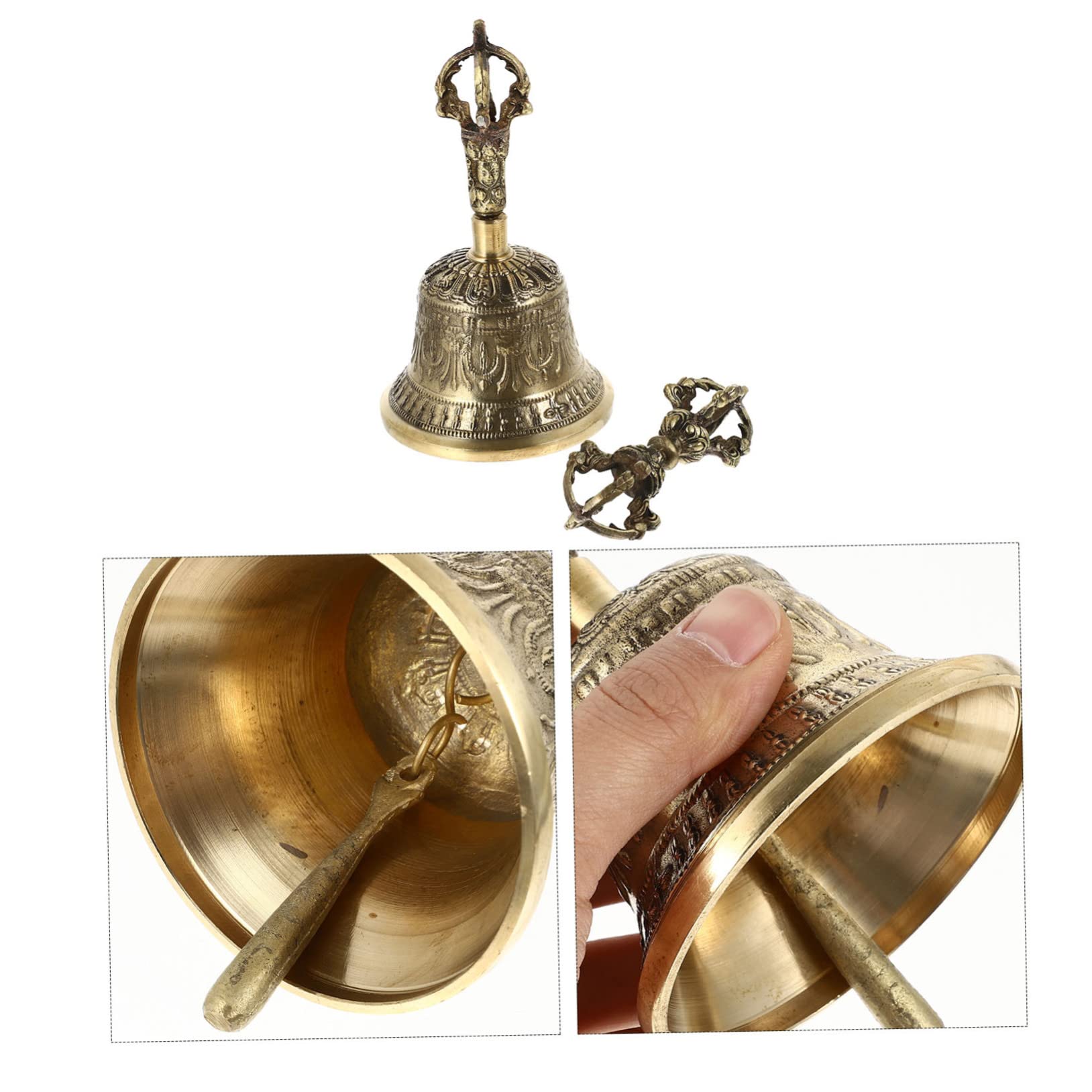 ibasenice 1set Campana Tibetana Rame Portatile Con Dorje Per Cerimonie Buddiste e Meditazione Suono Intenso e Design Ergonomico Di Accessorio Essenziale Per Pratiche Spirituali
