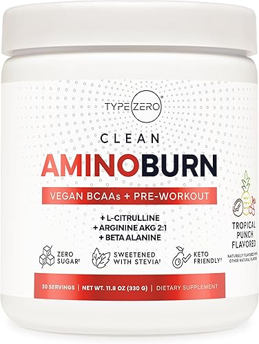 Type Zero AminoBurn - Suplemento natural para antes del entrenamiento + BCAA (Fruit Punch 30serv) sin azúcar, suplemento de aminoácidos BCAA Keto