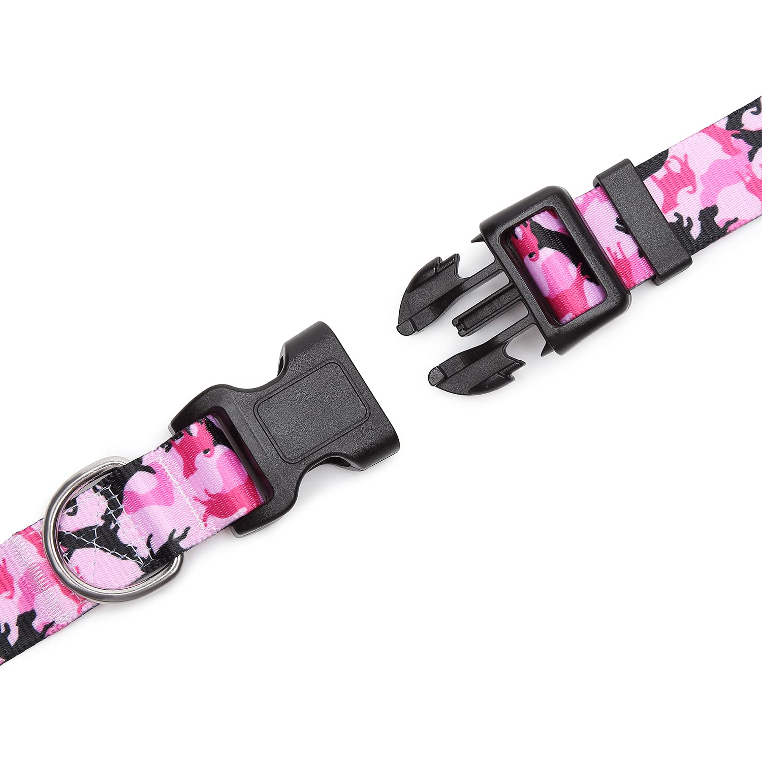 Adjustable Nylon Dog Collar with Patterns, Soft Comfy Pet Collar for Small Medium Large Dogs (M, Dog Camouflage Pink) — view 6