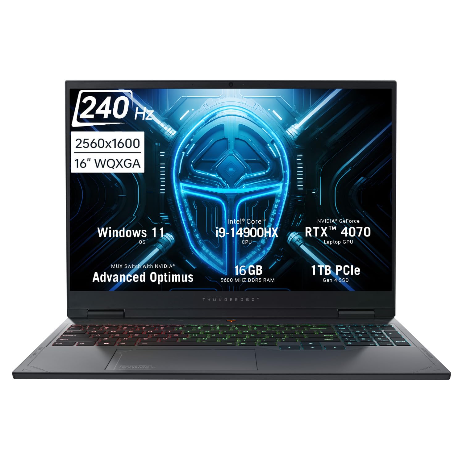 WEELIAO Thunderobot Hunter Blade R16 (2024) - Laptop para juegos, pantalla QHD+ 240hz 2.5K, i9-14900HX, RTX 4070, 16GB DDR5 RAM, 1TB SSD, teclado retroiluminado RGB, Wi-Fi 6, Windows 11 Home, gris