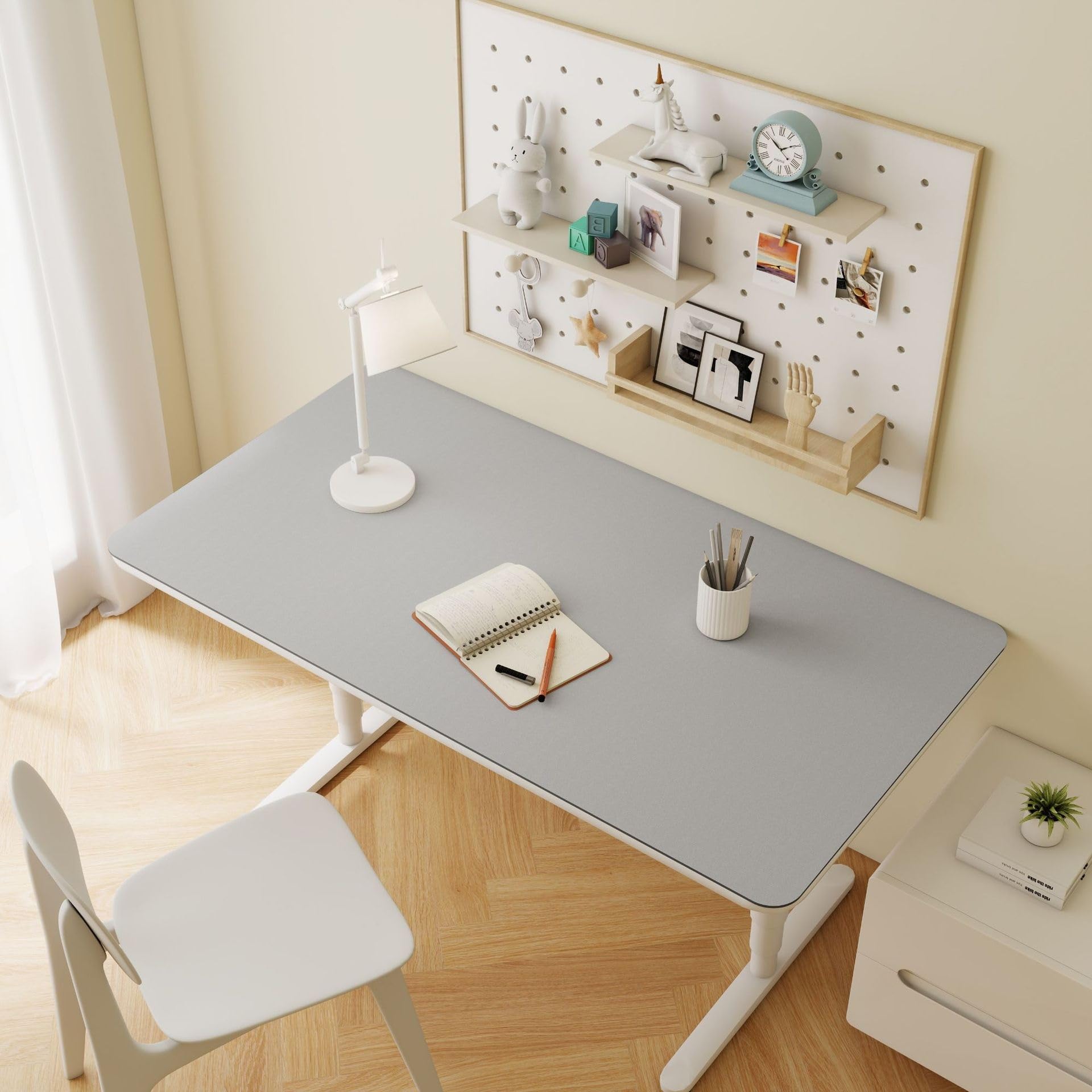 PU Leather Desk & Table Top Protector Mat, Non-Slip Surface Waterproof Desk Mat for Keyboard, Mouse & Makeup Dressing Table(Gray,70x120cm)