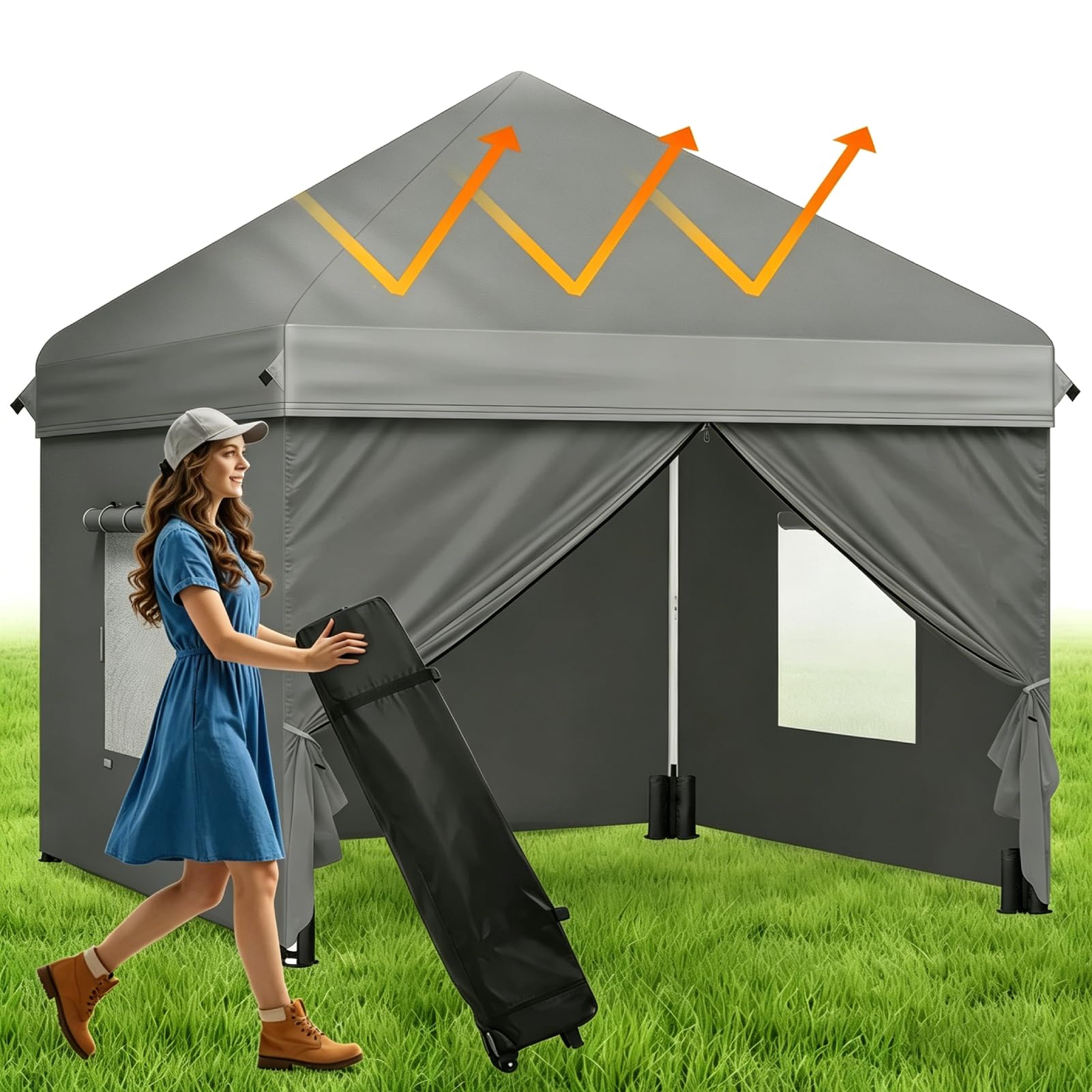 Gazebo with Sides 3m x 3m, 3 Adjust Height 50+ AntiUV with Wheeled Bag & Sandbags, 420D Waterproof Heavy Duty Event Shelter, Garden Market Stall Outdoor Party Camping, Pop Up Tent Gazebo