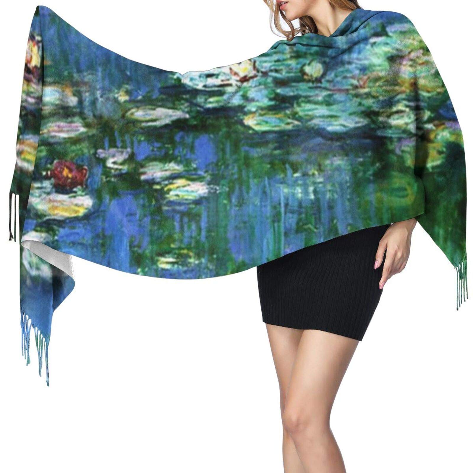 DJNGN Lilies Claude Monet Water Lilies Scarf Women Cashmere Scarves Shawl Wrap Stylish Warm Soft Blanket Large