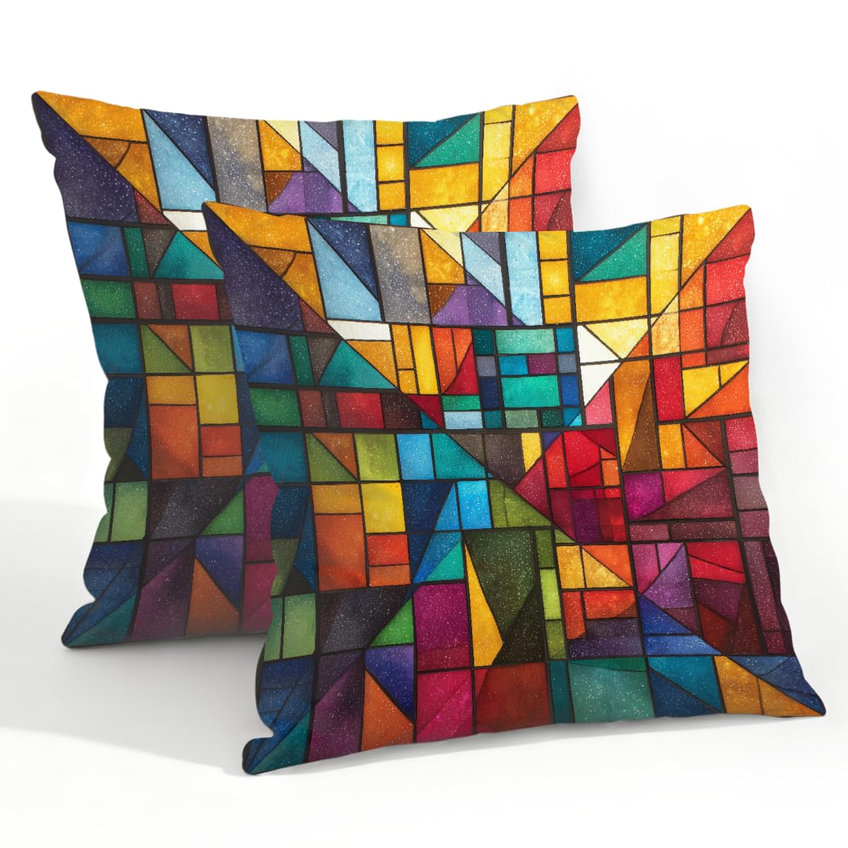 Outdoor Pillow Covers Waterproof Pillowcases 22x22in Set of 2 Modern Stained Glass Geometric Mosaic Decorative Throw Cushion Case for Couch Sofa Garden Patio Furniture