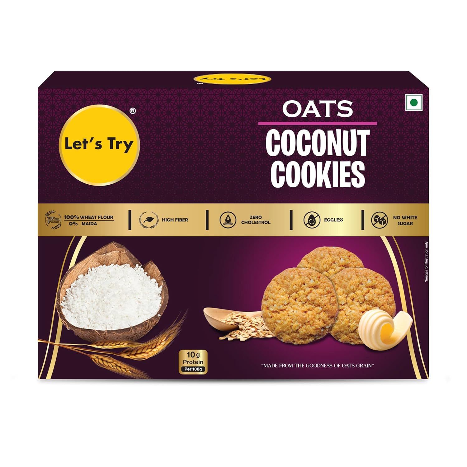 Let's Try Oats Coconut Cookies 200g No refined Flour (maida) No