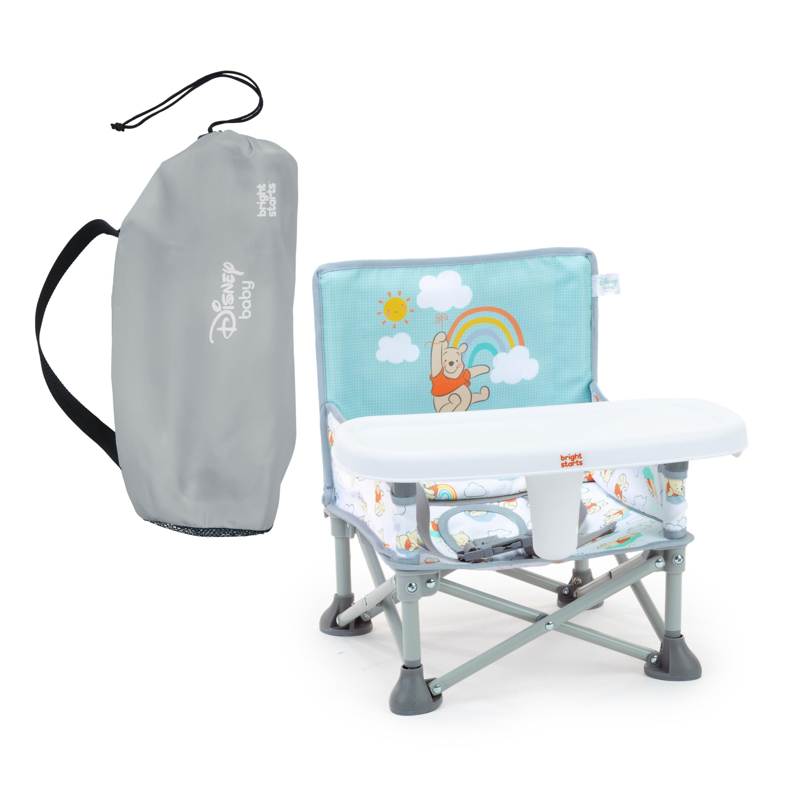 Bright Starts Disney Winnie The Pooh Portable Booster, Indoor/Outdoor Use, Floor Seat with Feeding Tray, 6 Mos - 3 Yrs