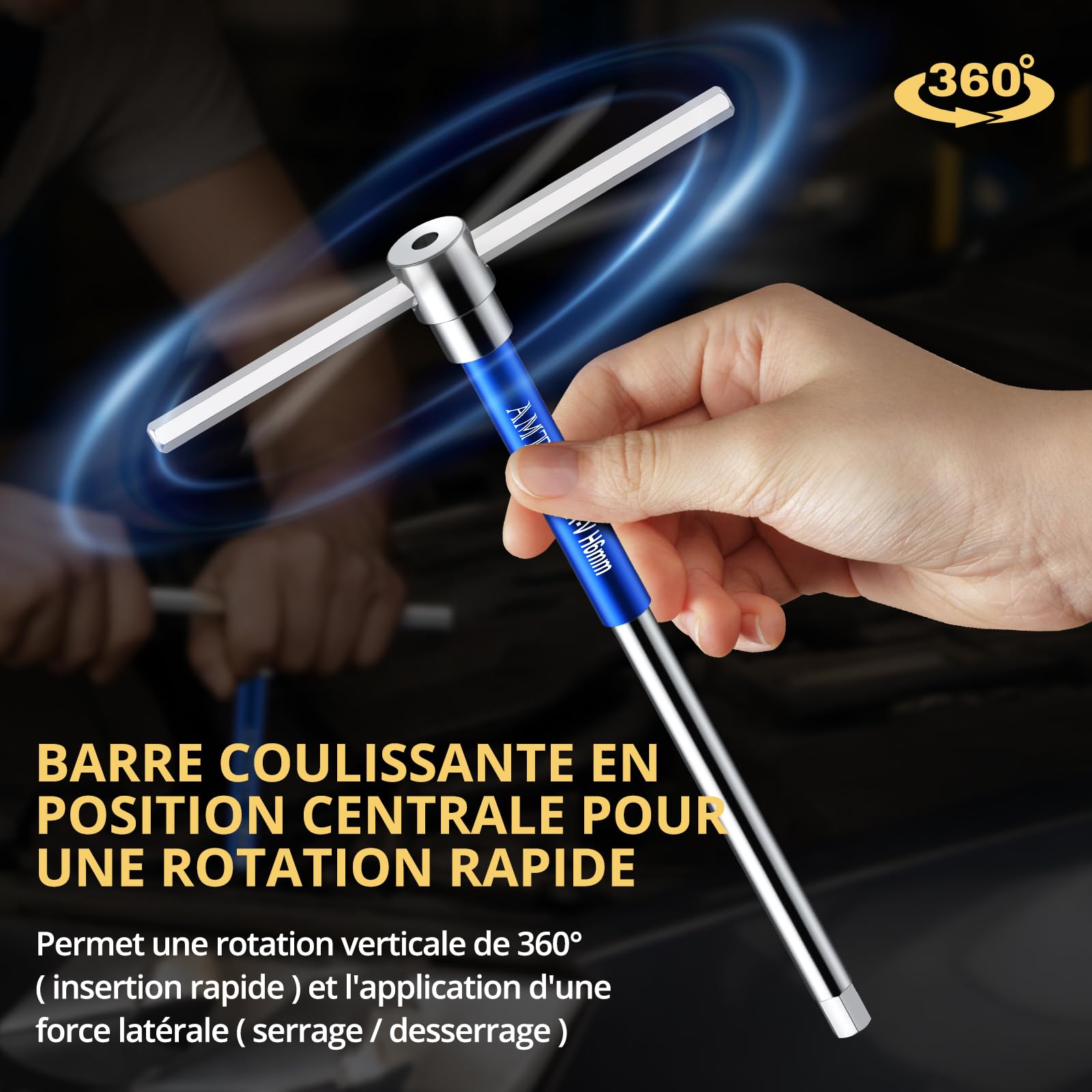 AMTOVL 10PCS Clés Allen à Poignée en T 2-10mm T Handle Clés hexagonales Poignée à Rotation Rapide avec Étagère de Rangement Outil de Tournevis Matériau CRV Chromé