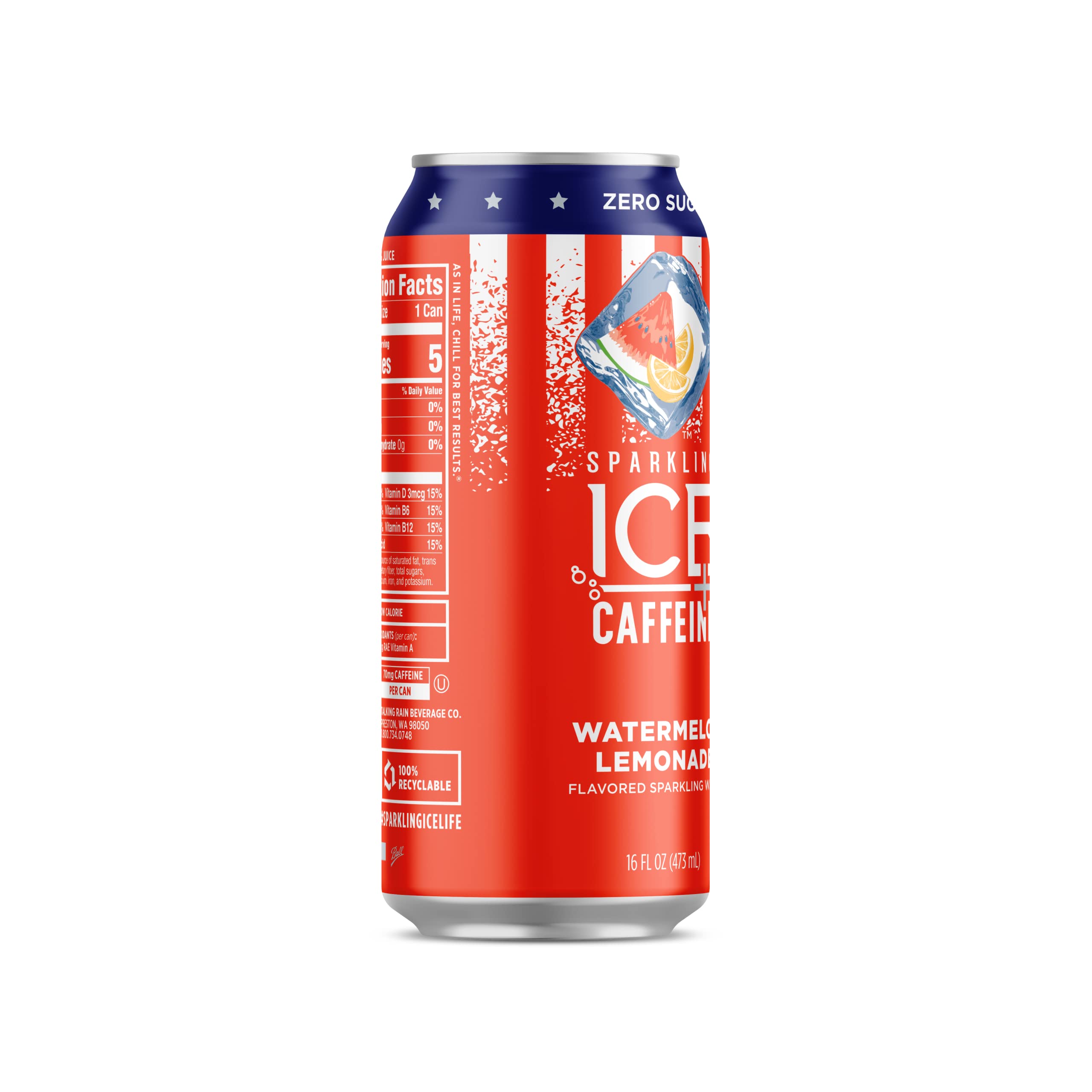 Sparkling Ice® +Caffeine Watermelon Lemonade 16oz Can (Pack of 4)