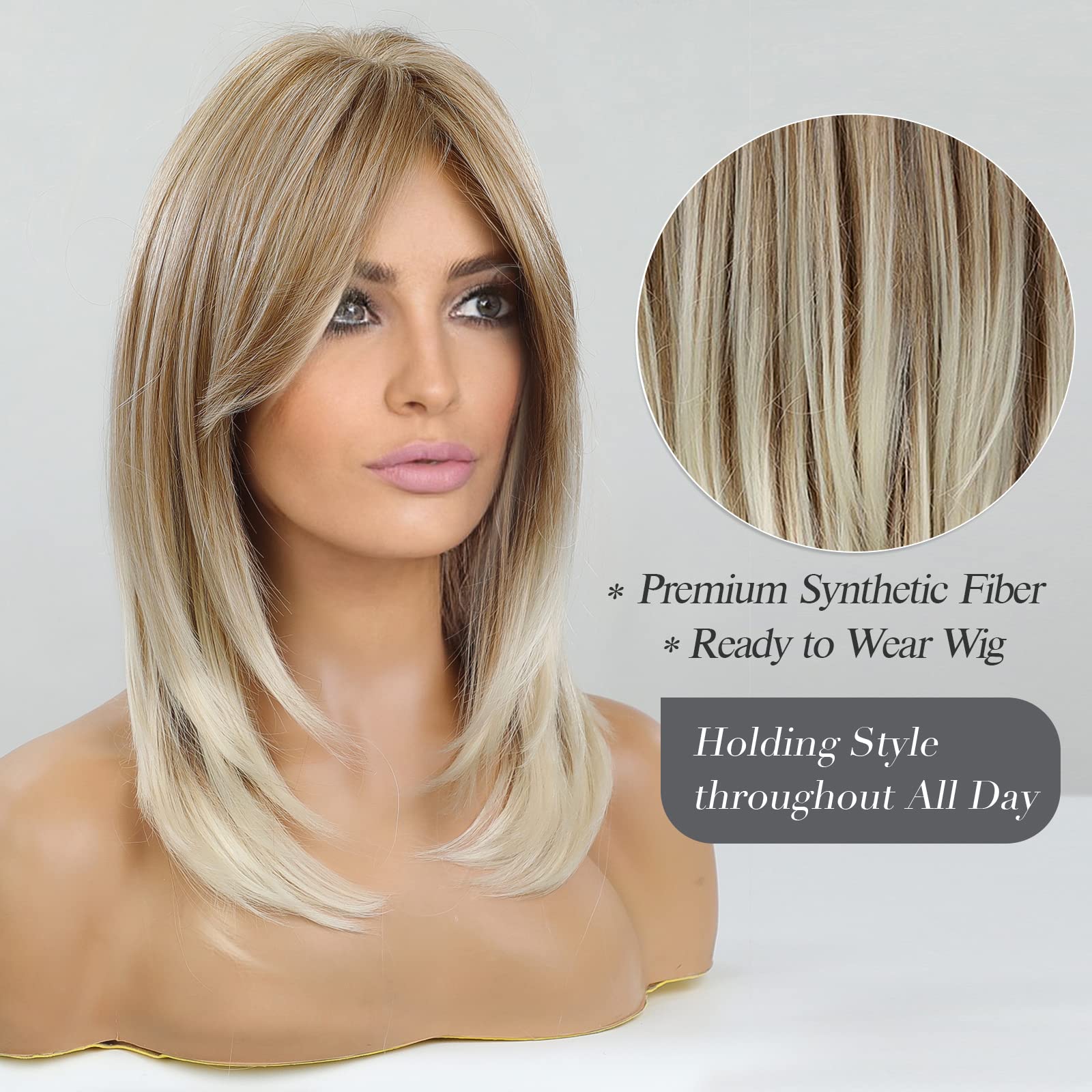 HAIRCUBE Długie Blond Peruki dla Kobiet Peruka z Włosów Syntetycznych z Grzywką