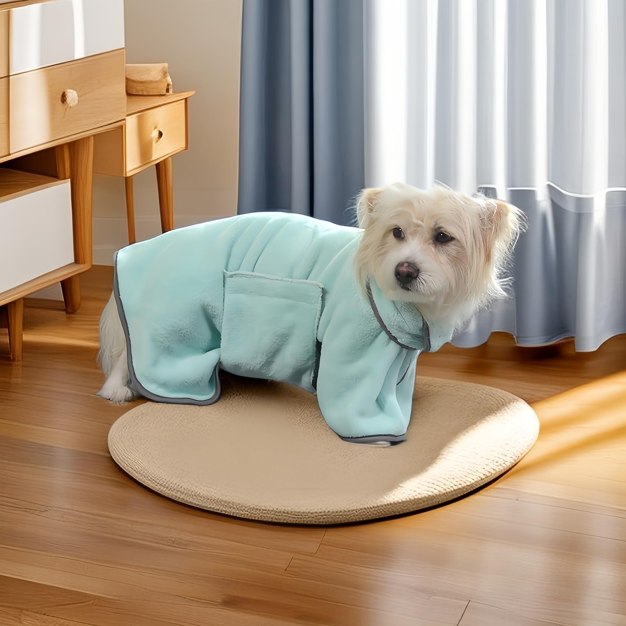 Pets Drying Bathrobe Towel, Super Absorbent Dogs Cats Fast Drying Coat, Quick Drying Soft Microfiber Pet Bath Robe Towel for Drying Dogs Cats, Bath Towel Robe Drying Coat, Green Medium