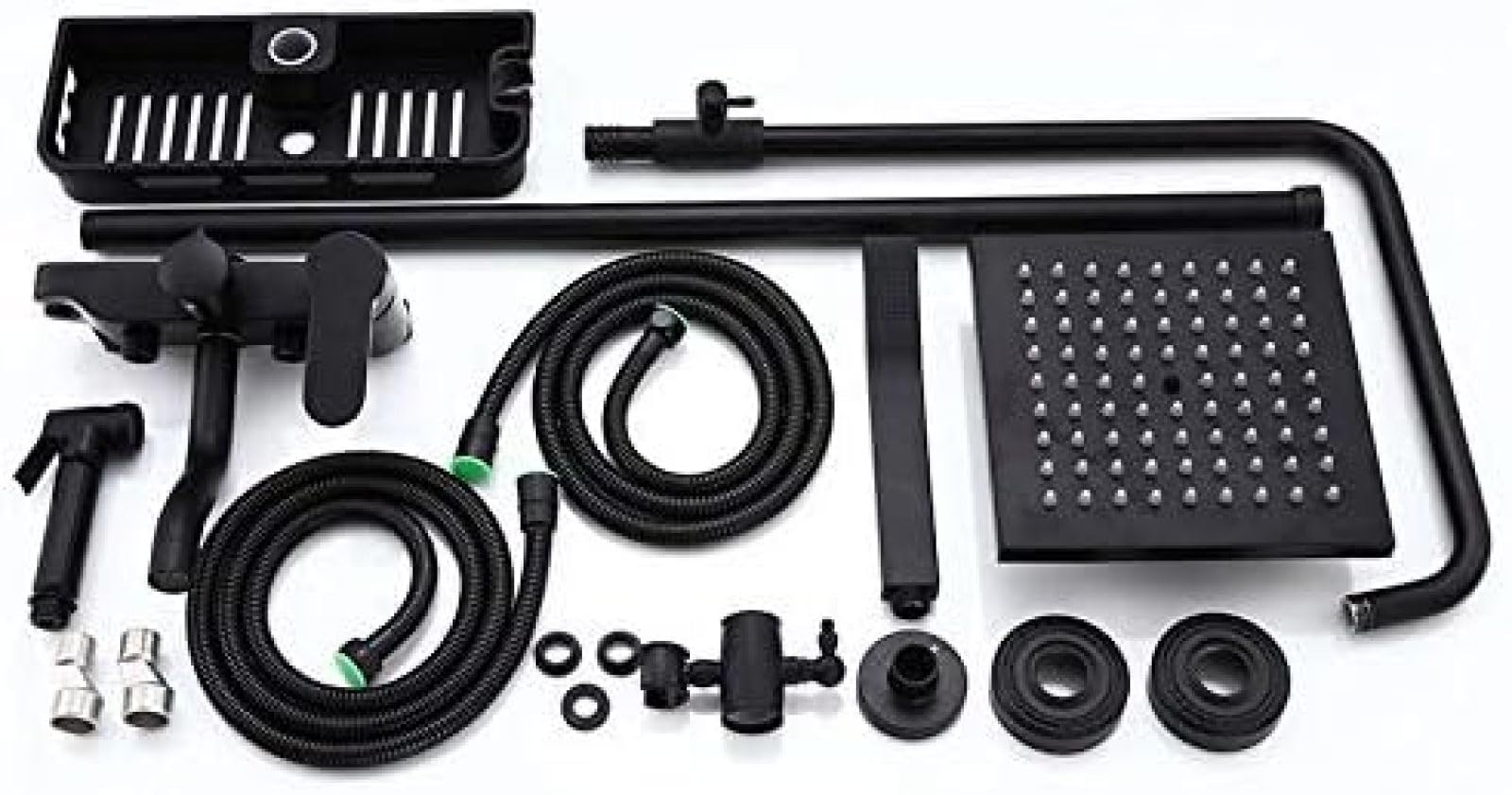 Set Doccia a Pioggia per Bagno, Sistema Doccia Nero a Parete, Miscelatore Caldo/Freddo, Rubinetto per Vasca, Set in Acciaio Inox con doccetta per Bidet, rubinetti per la casa
