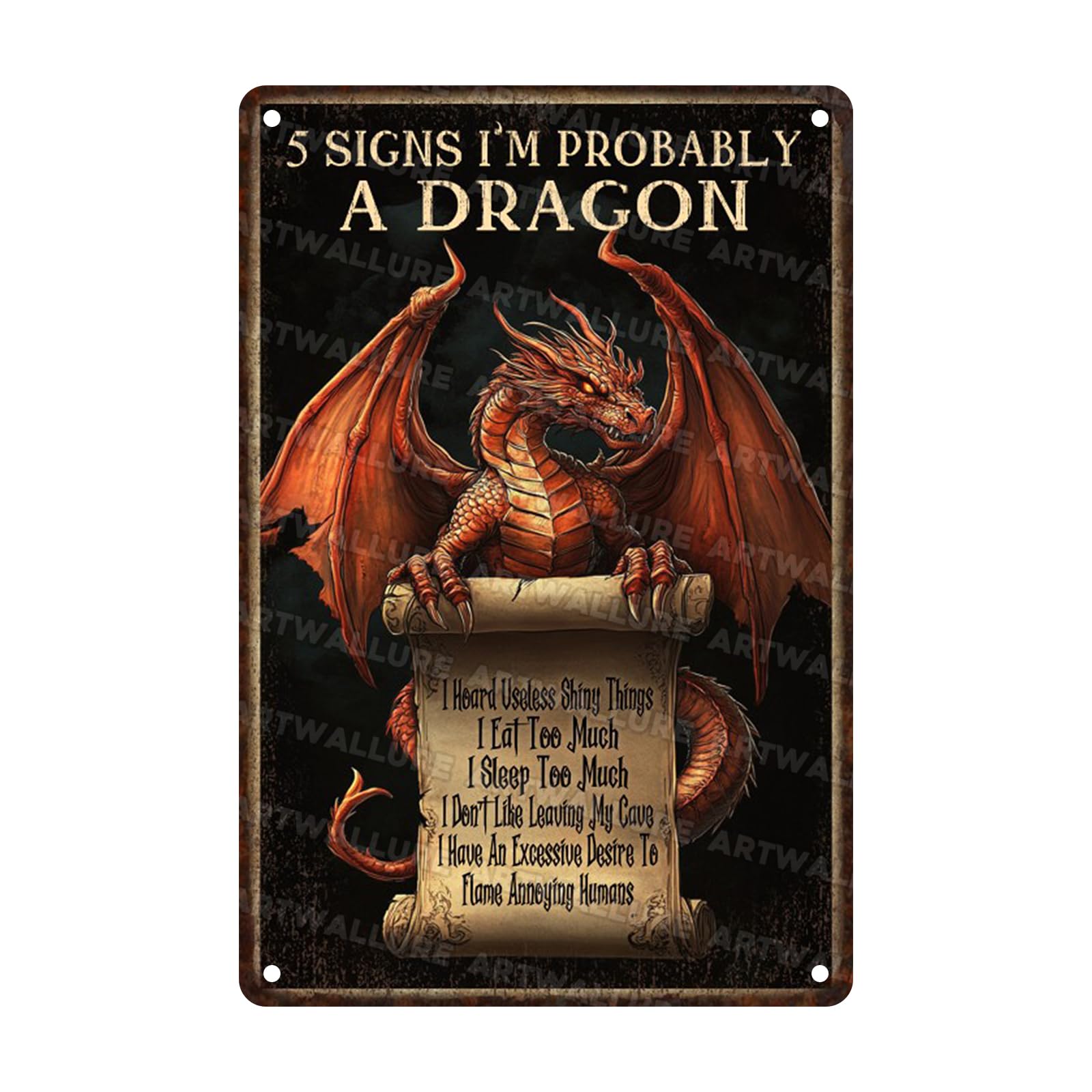 Anceky Tin Sign Retro 5 Signs I'M Probably A Dragon Vintage Metal Sign Wall Decor for Home Yard Garage Farmhouse Bar Kitchen 12×16 Inch
