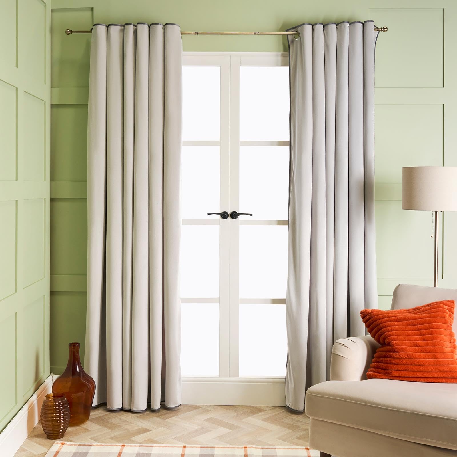 Ohs Grey 2 Panel Velvet Curtains Eyelet For Bedroom, Soft Blackout Curtains For Living Room Decorative Piped Edge Thermal Insulated Curtain Window Treatment, 66" X 72"