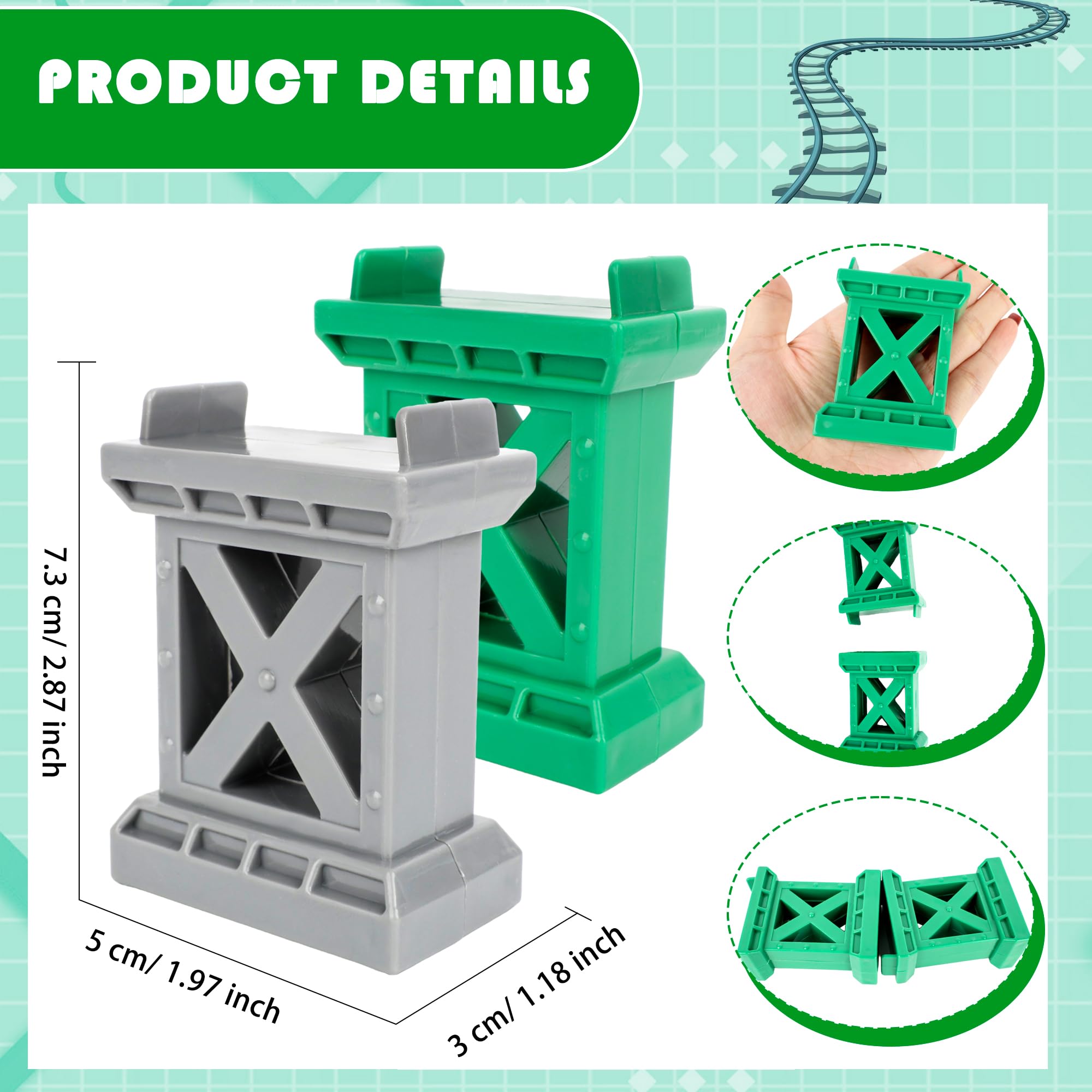 Kugliwa 30 Pcs Train Bridge Pier Track Wooden Bridges Support Railway Accessories Compatible with All Major Train Set, Grey Green
