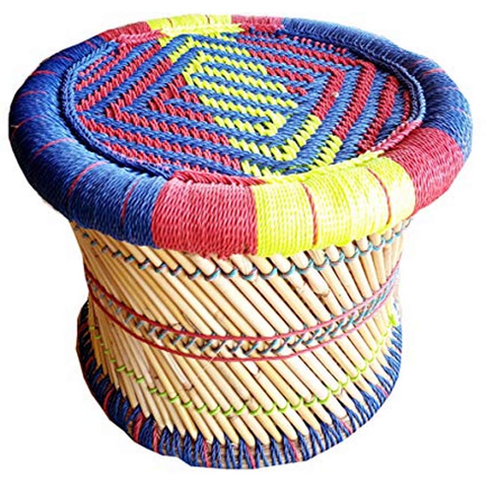 KSM Anupam Enterprises Eco-Friendly Handicraft Cane Bar Bamboo Chair/Stool/Muddha/Mudda for Outdoor/Indoor/Furnishing/Color: Multicolored 1 Piece(10 inch Height)-image-31