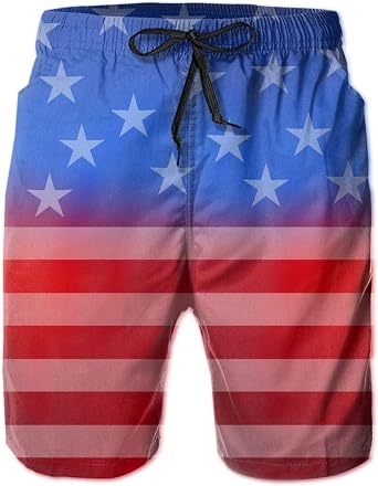 Mens Swim Trunks, Stars and Stripes Abstract American Flag for 4th of July Beach Shorts Lightweight Lining Swimwear 3D Printed Drawstring Beach Board Shorts with Pockets Mesh Lining XL