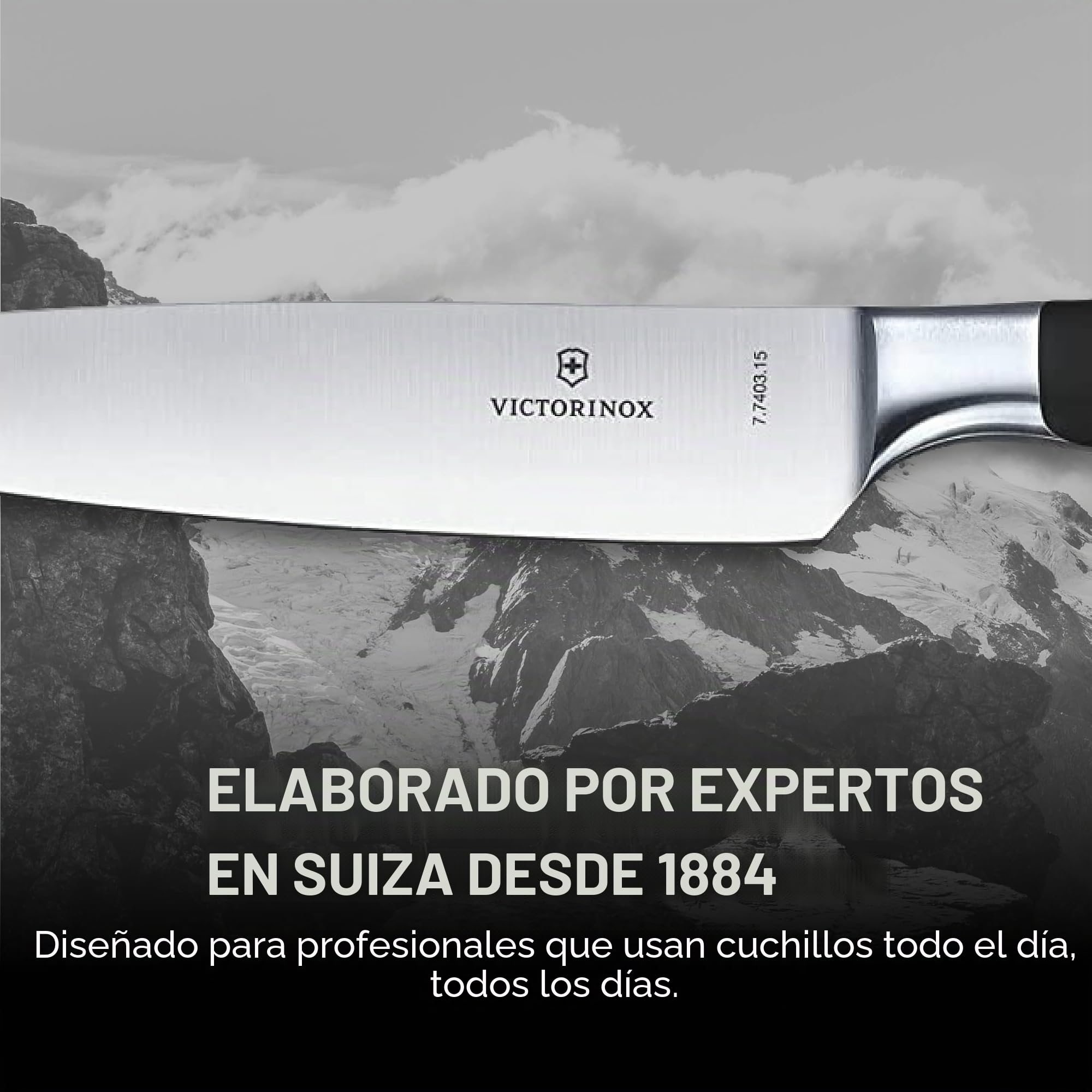 Victorinox Grand Maître, Cuchillo de cocinero profesional, Hoja extra afilada, afilado recto, 15 cm, Mango de plástico robusto, Acero inoxidable, negro