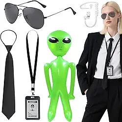 Conjunto de acessórios de fantasia de agente, kit de roupa do serviço secreto com óculos de gravata, crachá de identificação para festa de cosplay