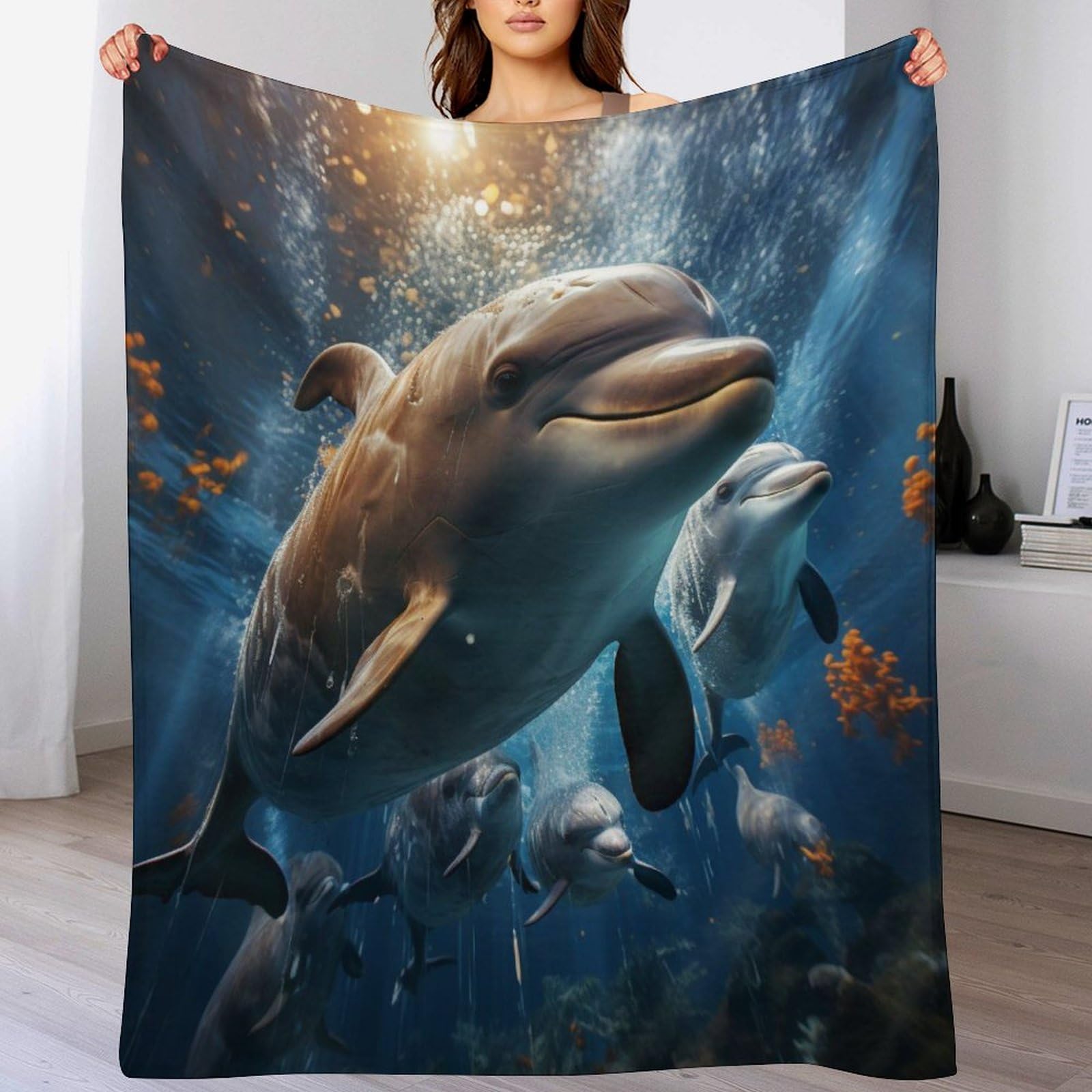 Manta de franela suave de delfín cálida y fácil de limpiar para niños