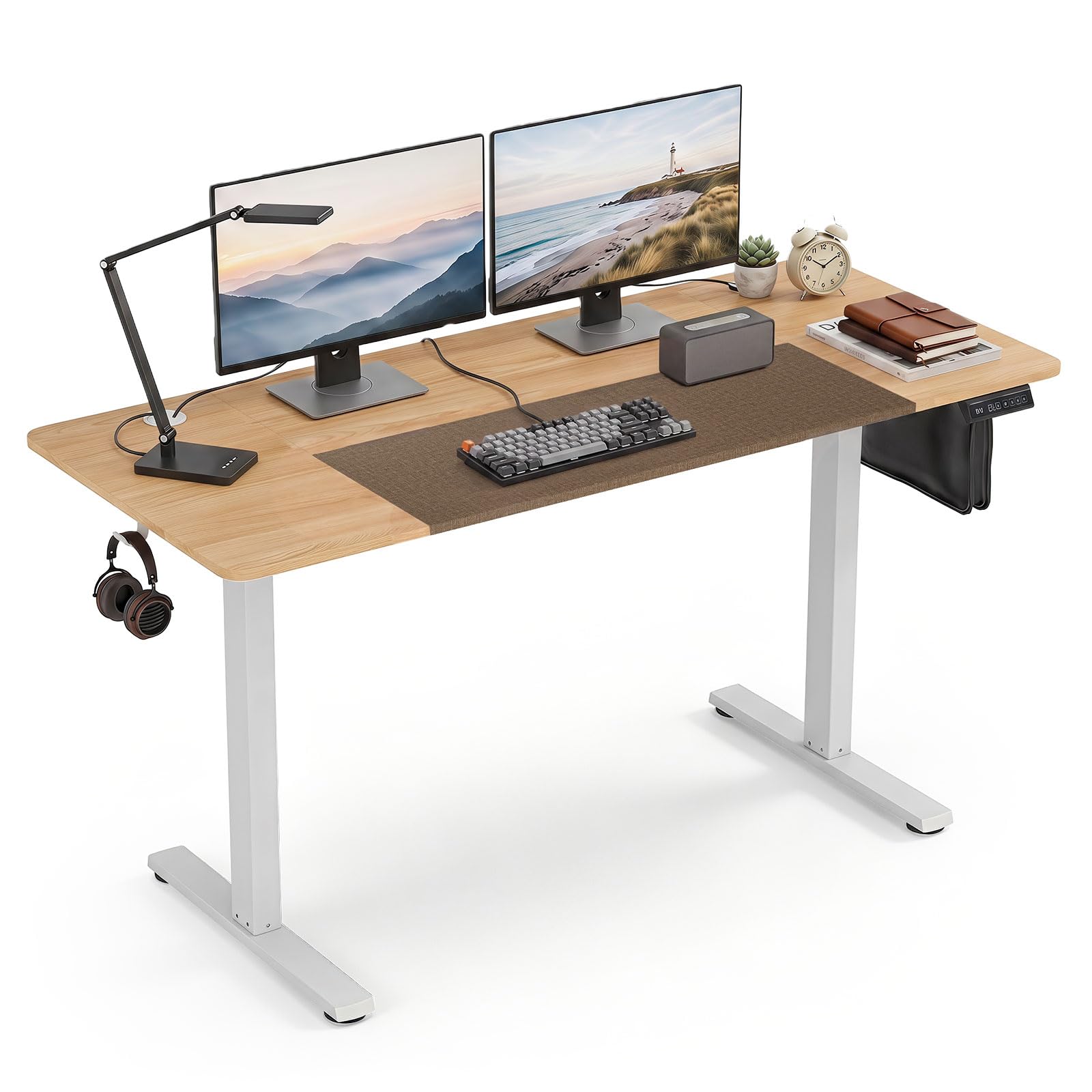 CASART Electric Height Adjustable Standing Desk, Ergonomic Sit Stand Desk with Memory Control, Cable Hole & Anti-Collision Design, Stand up Workstation for Home Office (Natural, 140 x 60cm)