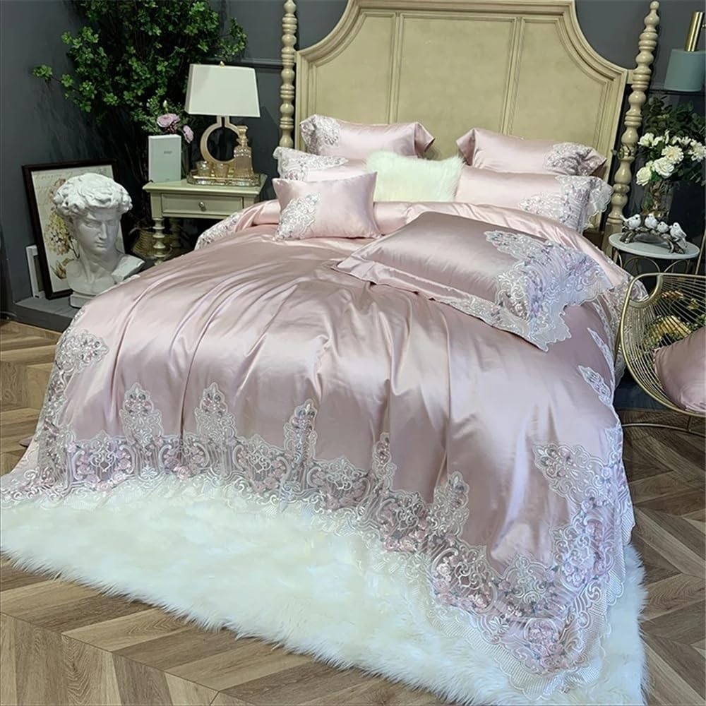 Zestaw poszewek na kołdrę 1000TC Egipska bawełniana poszewka na kołdrę 4 sztuki Queen/King Size Luksusowa koronkowa haftowana obwódka Poszewka Zestaw pościeli(Queen Size 4pcs)