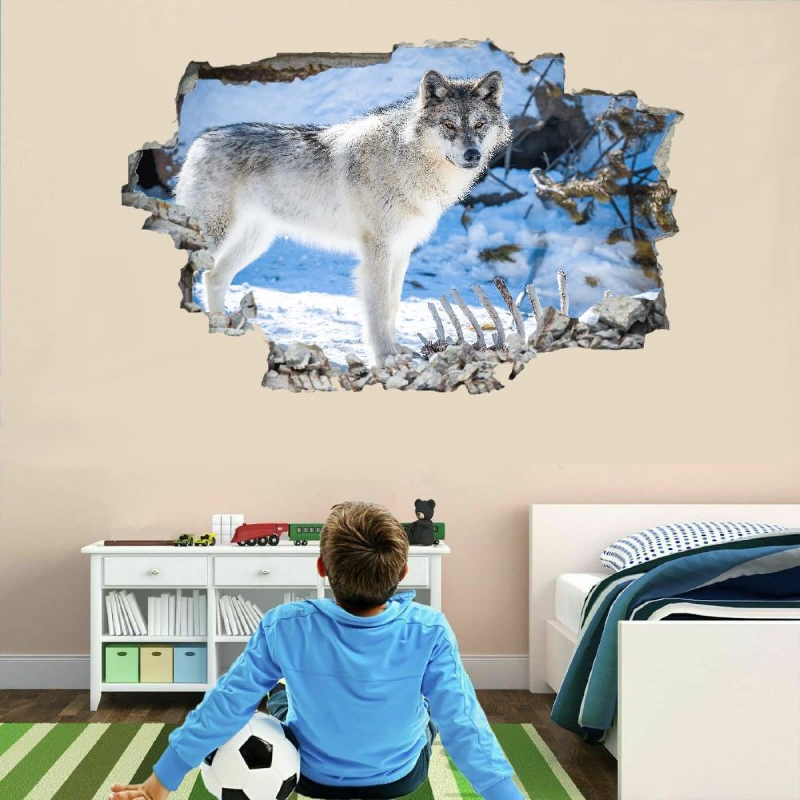 Decorazione Da Parete 3D, Lupo Stanza Delle Autoadesivo Della Parete Smontabile Neve Decalcomanie Per Camera Da Letto Per Bambini Nursery Decorazioni Per Matrimoni Regalo 80x120cm