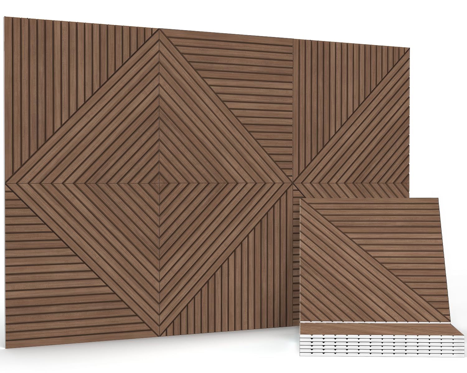 JBER Acoustical Wall Panels - 6 PCS 23.6 X 23.6 Inches Wood-Pattern Printing Sound Absorbing Panels, Large Self-Adhesive Decorative Soundproof Wall Panels for Studio,Home & Living Room(Teak)