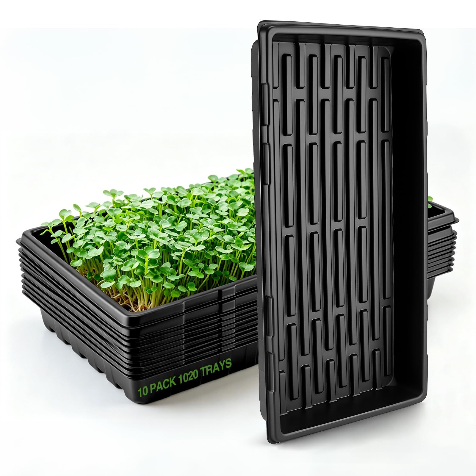 CMOOD Lot de 10 plateaux de culture en plastique noir de 27,9 x 53,3 cm pour microgreens, semis, germination des plantes, fourrage et transplantation