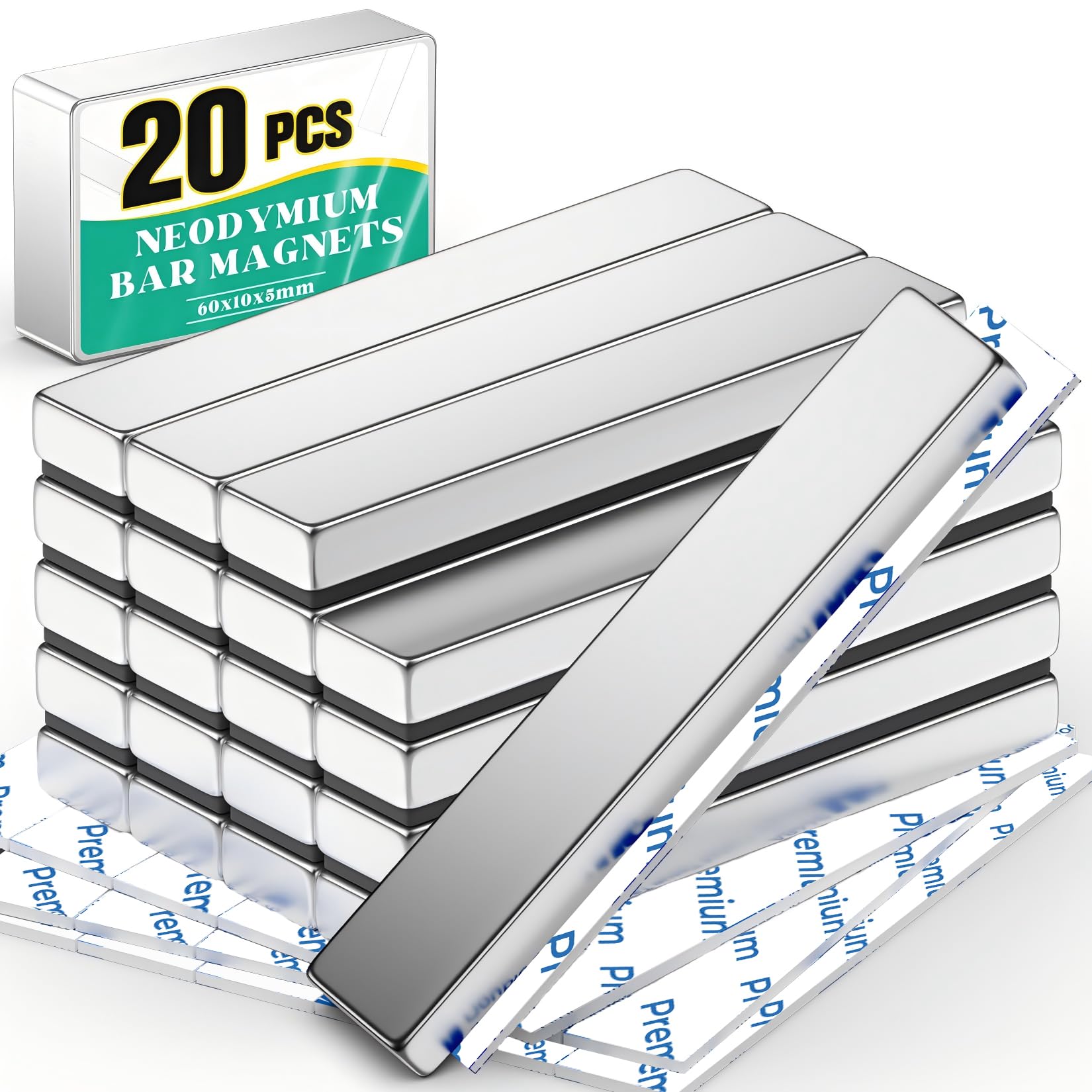 20 Pcs Neodymium Bar Magnets, 60x10x5mm Neodymium Magnet Bar