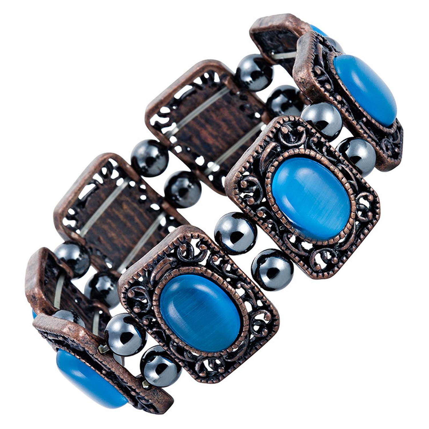 MVNTOO Hematite Beads Blue Cateye Stones Party Women Bracelet Magnetic Ladies Rope Chain Charm Remove Pain Bracelets Wristband,MBH002