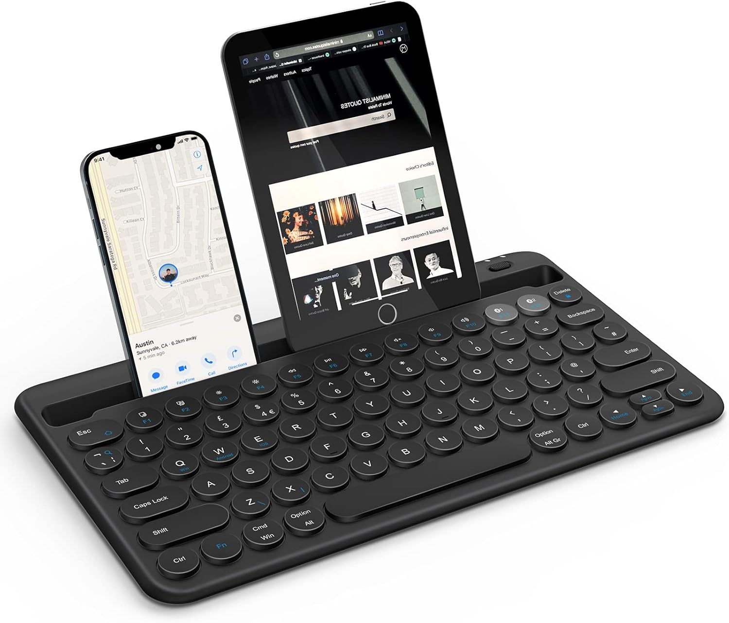 ASHU Bluetooth Keyboard with Tablet/Phone Holder, Multi Device Compact