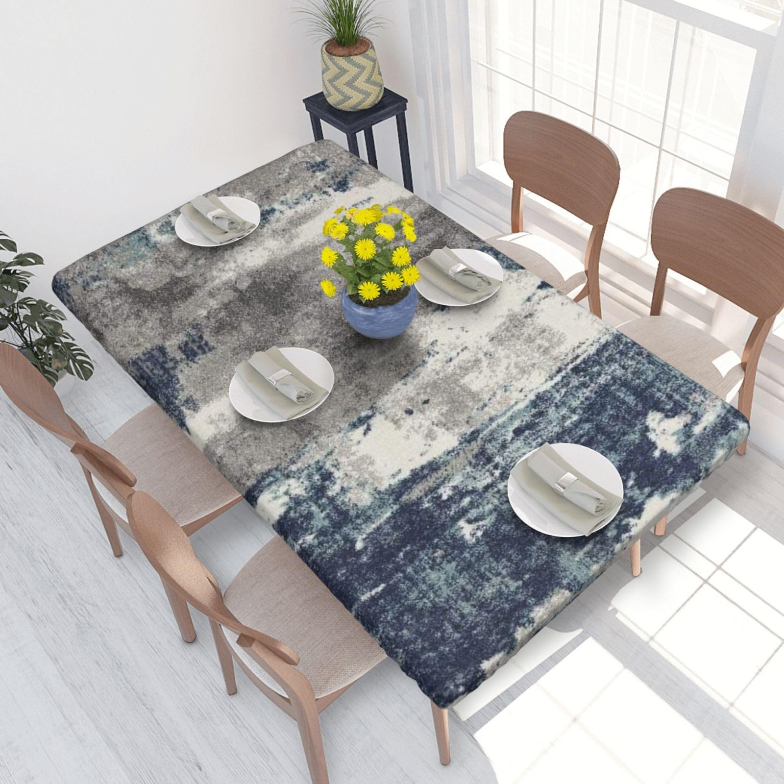 BNVSADC Abstract Blue Printed 4FT Tablecloth 122x76 CM Polyester Kitchen Water Resistant Table Cloth Dining Table Decoration Table Covers
